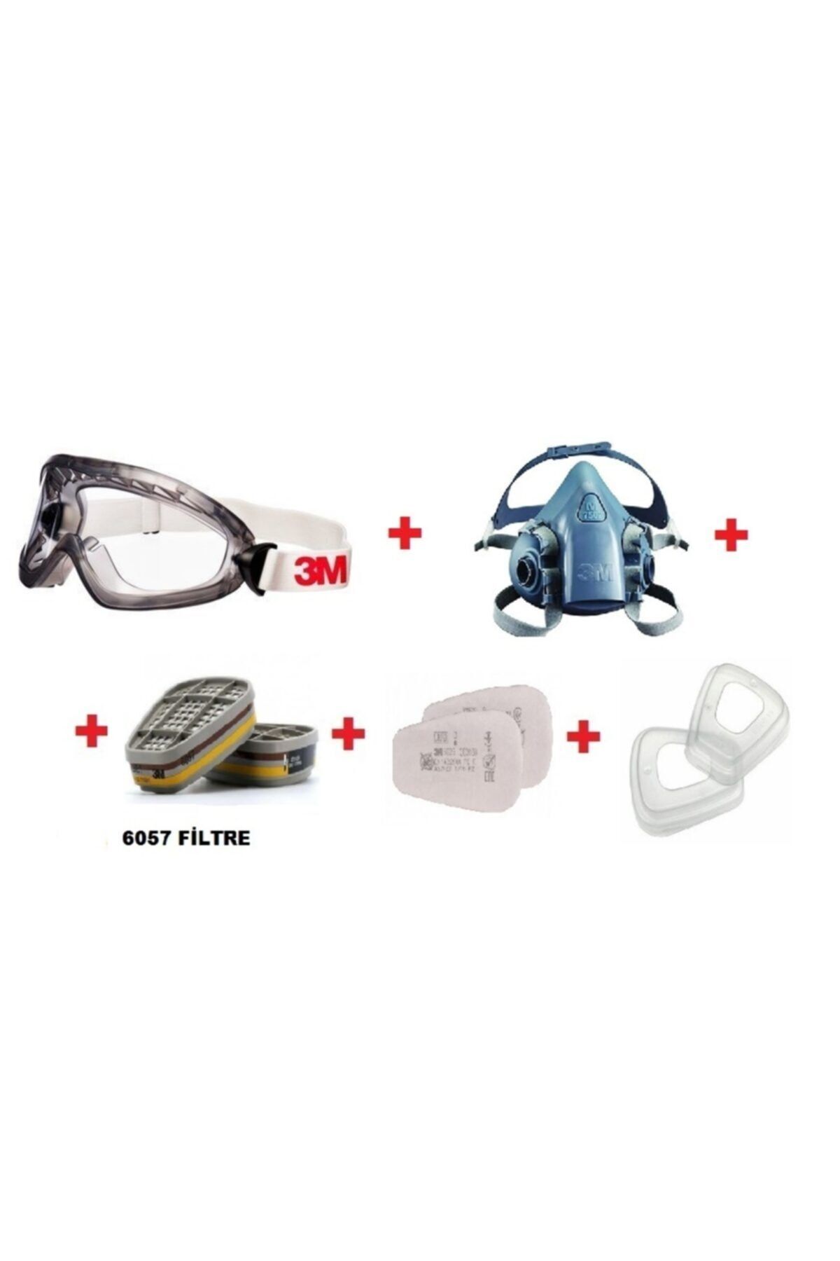 3M 2890 Sa G.gözlük+7502 Yarım Yüz Maske+6057 Abe1 Filtre+5911 P1 Ped+ 501 Filtre Tutucu Kapak