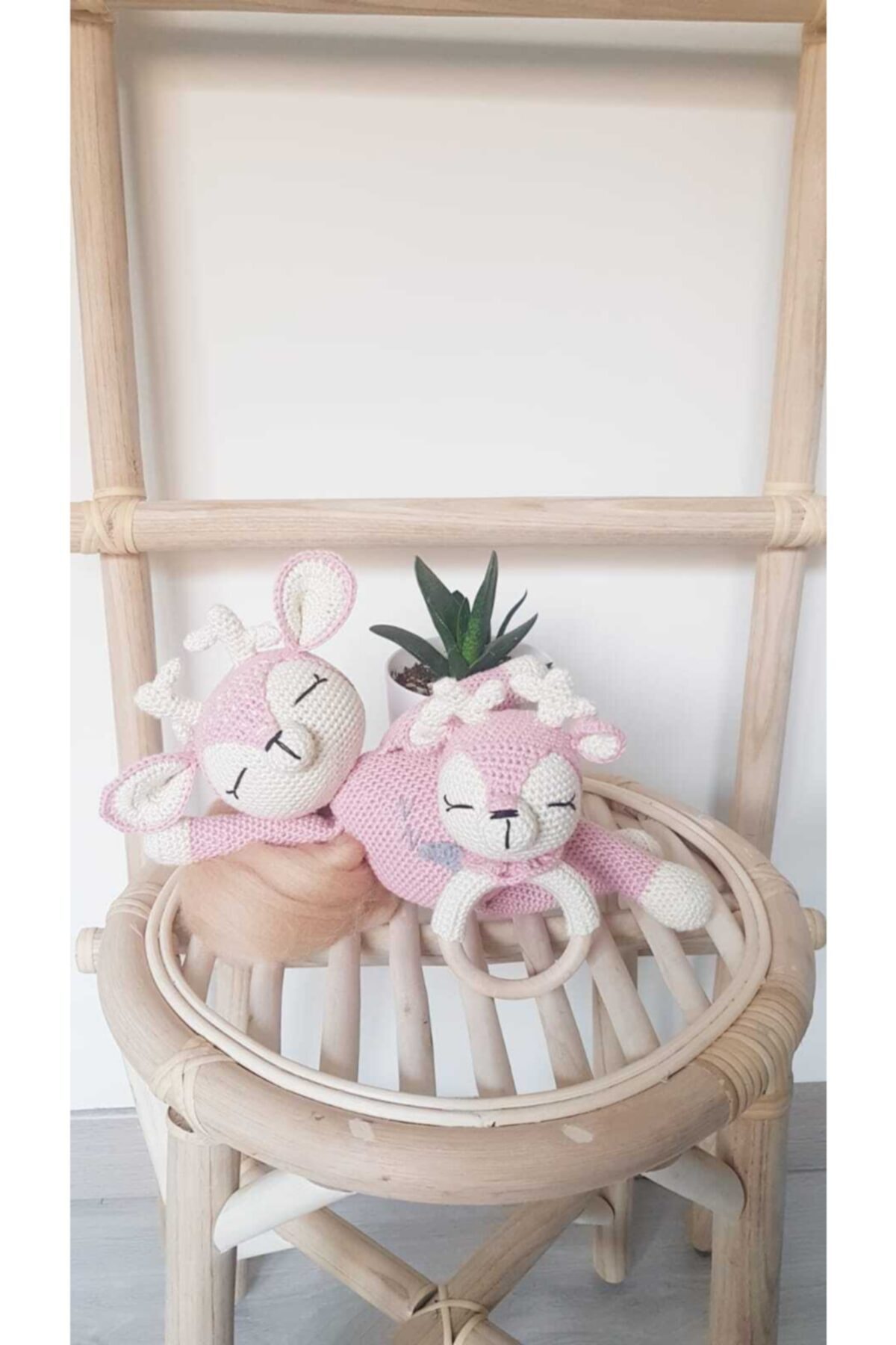 SERVİSİ GELSİN El Yapımı Organik Amigurumi Geyik Uyku Arkadaşı Ve Çıngırak