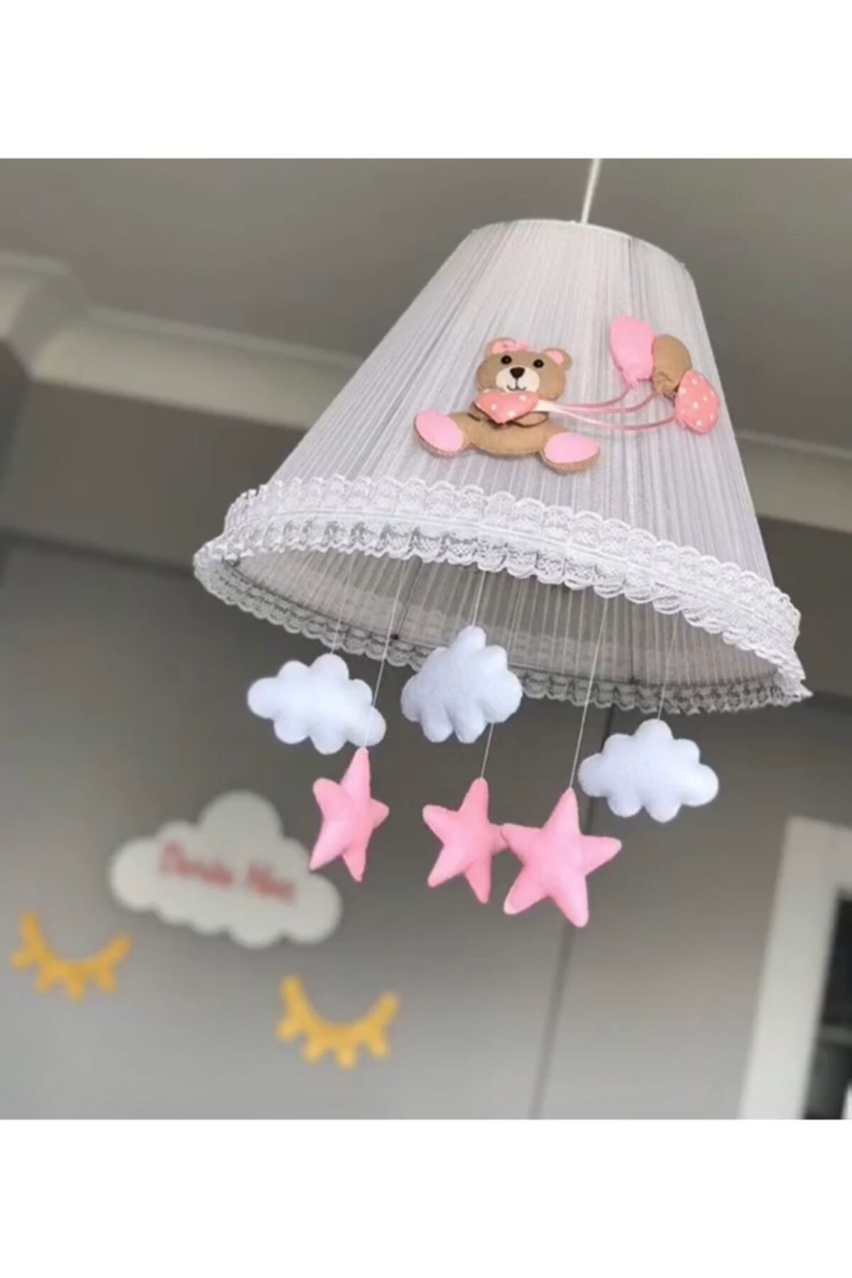 Keçeli parti hayalleri Bebek Çocuk Avizesi Balonlu Ayıcık Kahve Pembe Balonlu