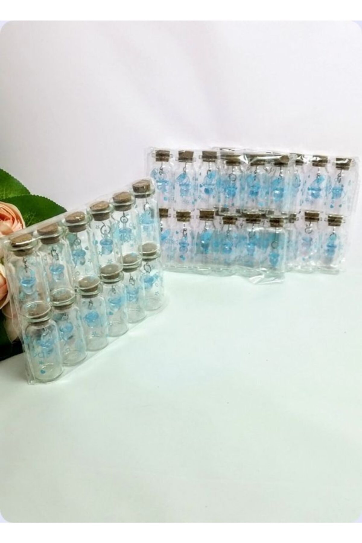 Aker Hediyelik Mavi Baby Yazılı Boş Cam Şişe 50 Adet 25cc Baby Cam Şişeler