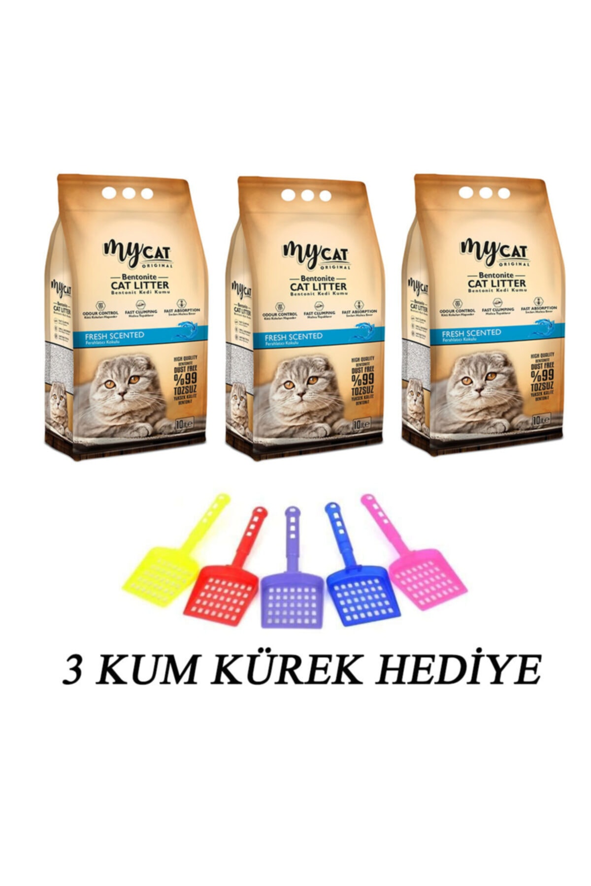 My Cat Mycat Bentonit Kedi Kumu Fresh Kokulu 10lt ( Ince Tane) 3'lü Set