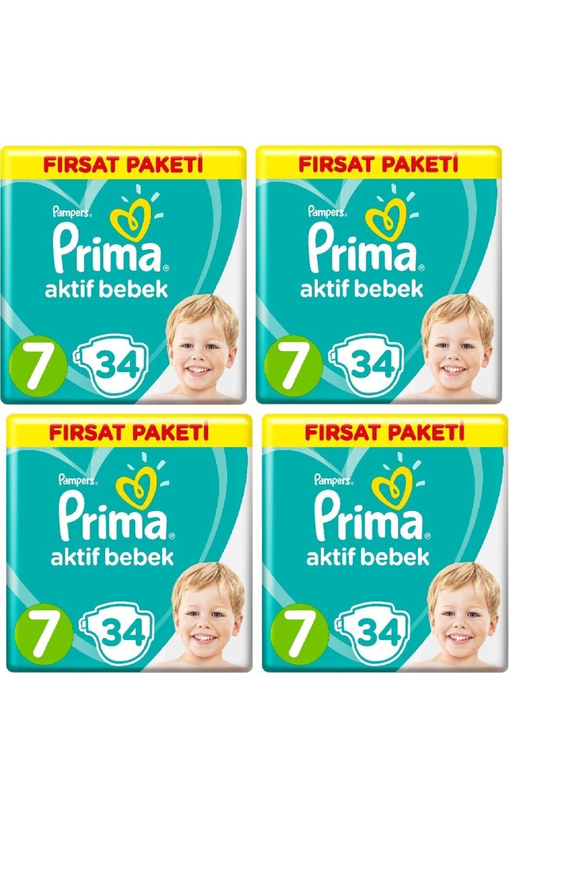 Prima Bebek Bezi 7 Beden 136 Adet (34x4 Lü) Fırsat Paket Aktif Bebek 15+ Kg