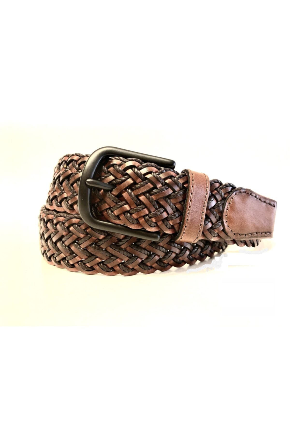 Bm Collection Castor Kahverengi Örgü Deri Kemer