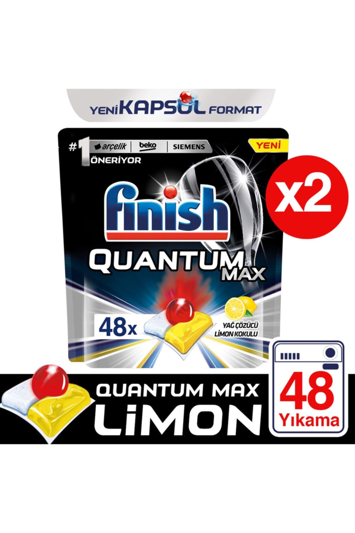 Finish Quantum Max Limon x2 Bulaşık Makinesi Deterjanı 48 Kapsül