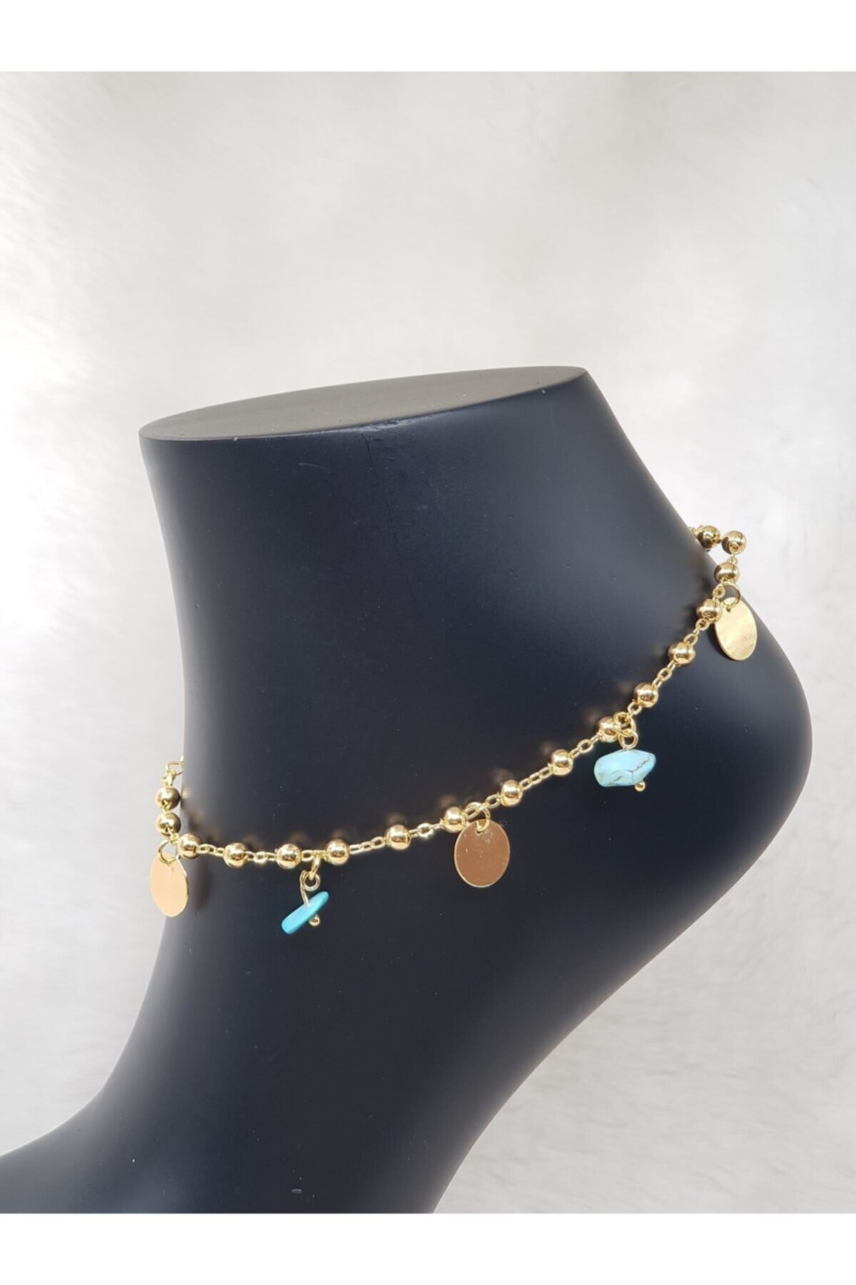 HEPBAK Renkli Doğal Taşlı Halhal 22 Ayar Altın Kaplama