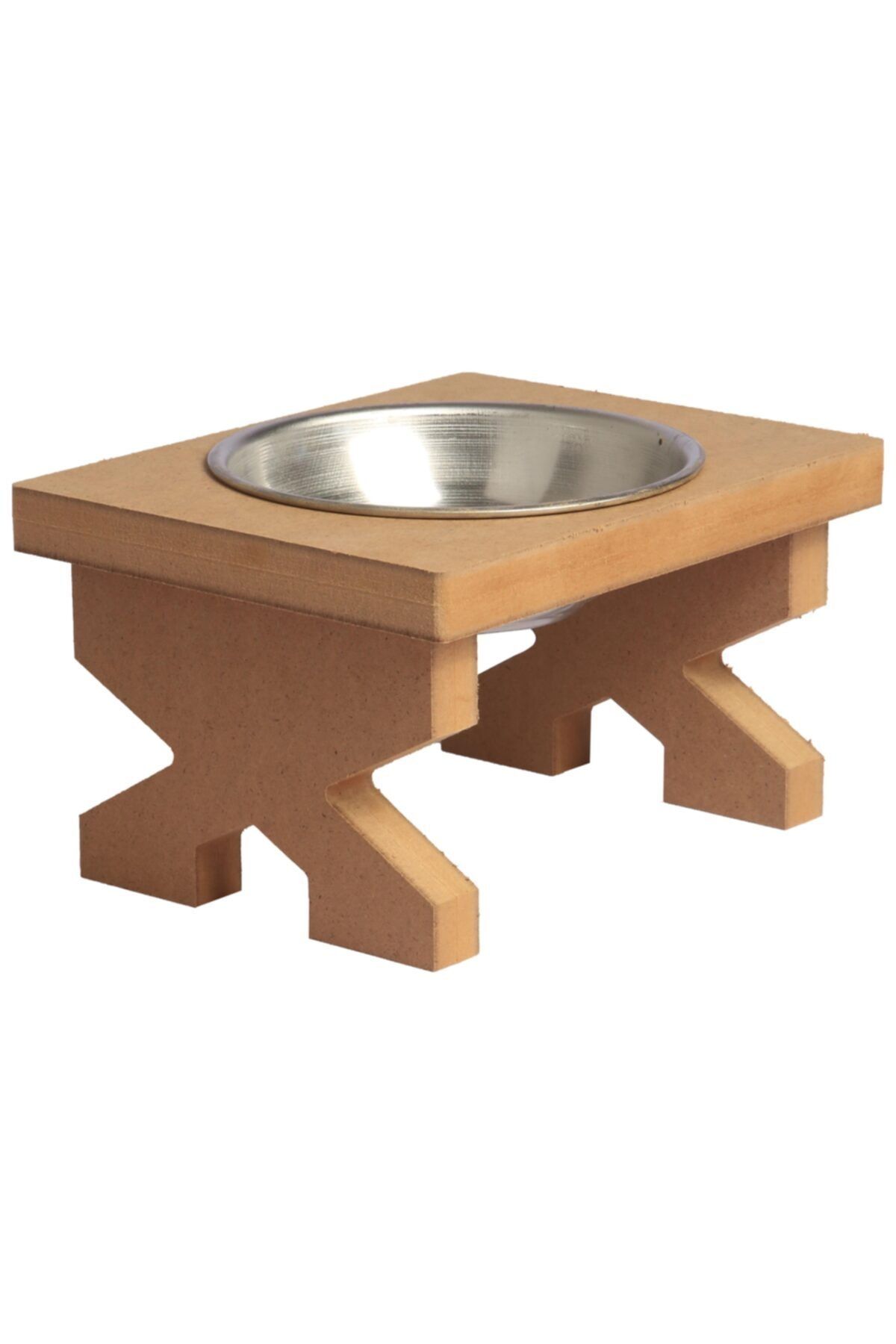 MiniHediye Mama Kabı Tekli Çelik Kaseli Mama Ve Su Kabı 18mm Mdf