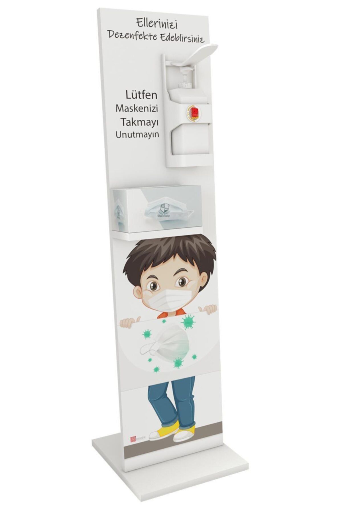 Bayz Tasarım Bayz Dezenfektan Standı Raflı Kol Dirsek Basmalı 127x30 Cm Ayaklı Stand Child