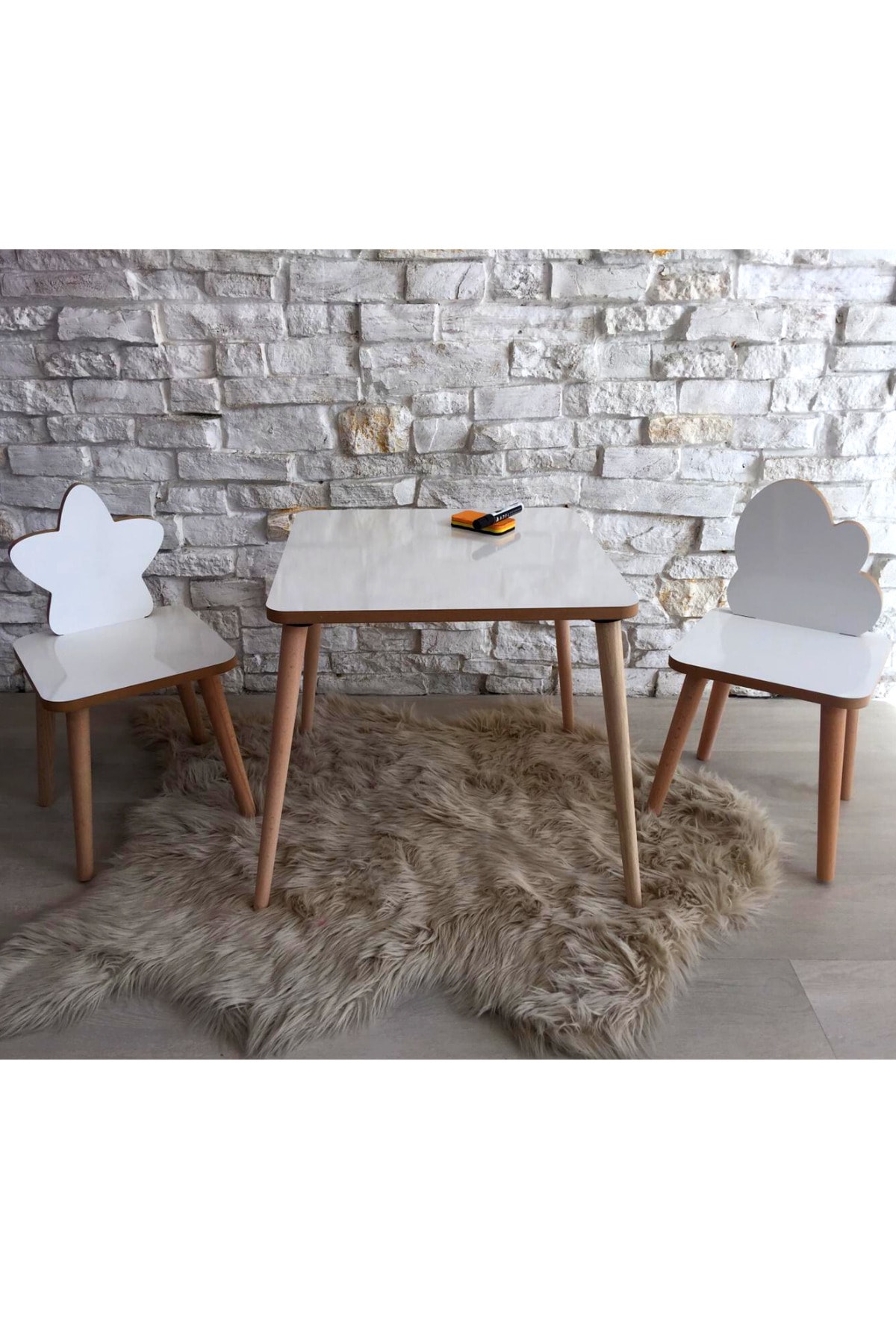 GO BABY Yıldız Bulut Model Yaz Sil 2 Sandalyeli Çocuk Aktivite Masası