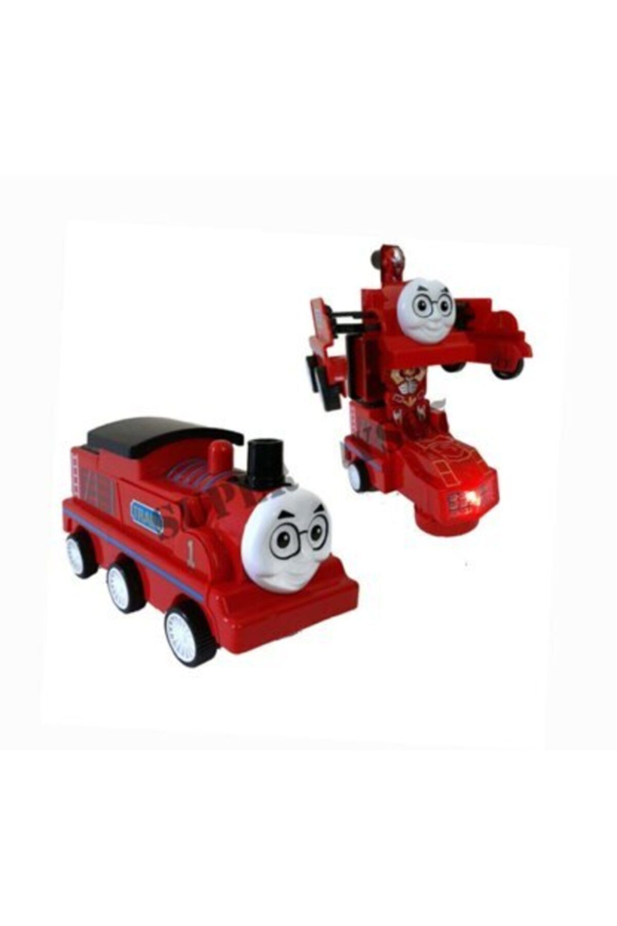 BVM Oyuncak Robota Dönüşen Thomas Tren 15 Cm Sesli Işıklı Hareketli Pilli Oyuncak ( Kırmızı ) D:1