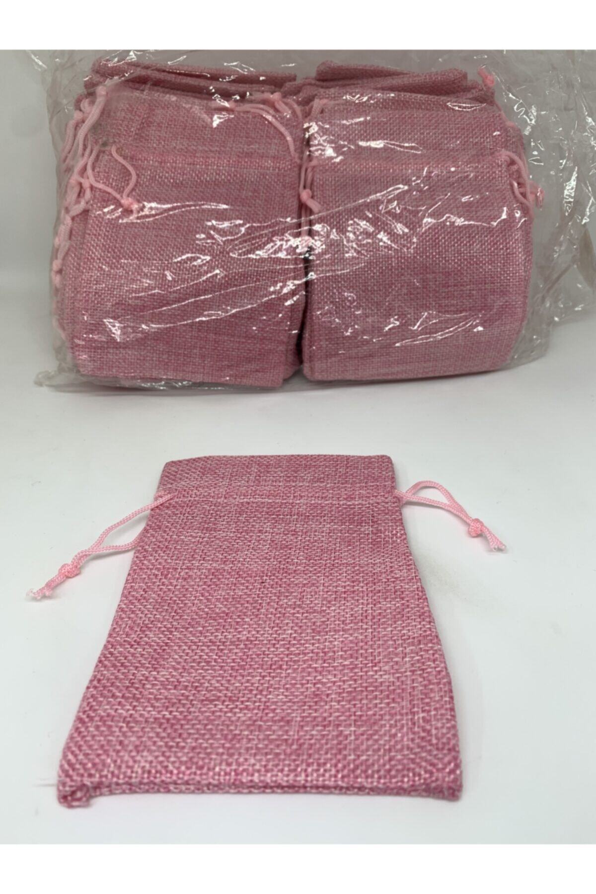 Rengarenk tuhafiye ve hobi Yılbaşı Hediyelik Jüt Kese Pembe 10x14 Cm 50 Adet