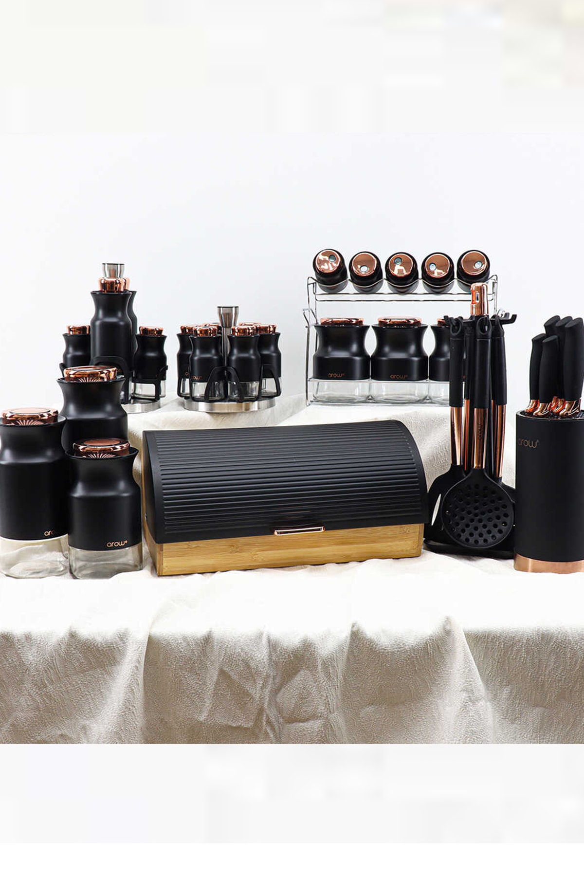 AROW Siyah Bakır Lady 38 Parça Lüx Mutfak Çeyiz Seti