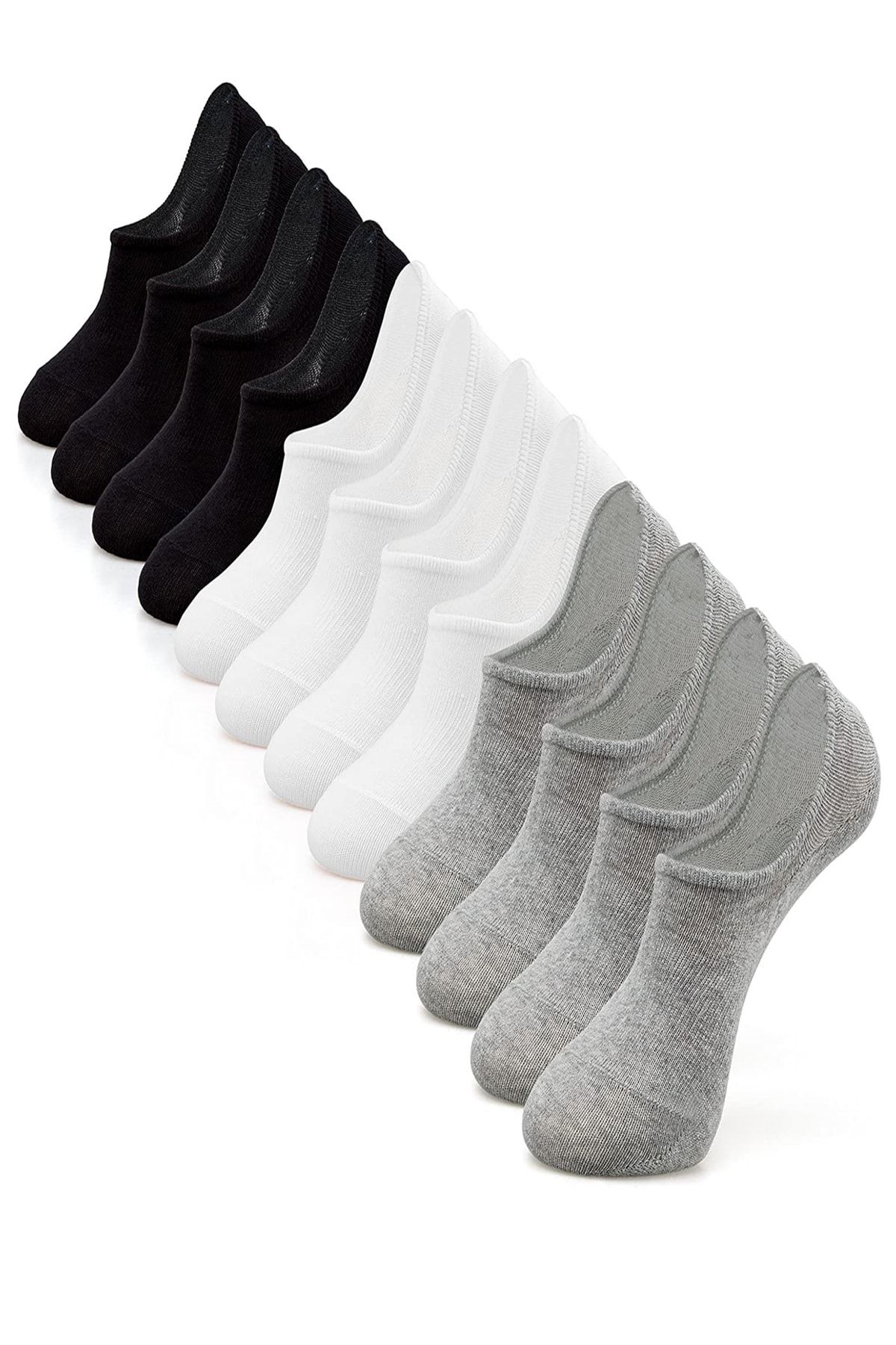 BGK Unisex 12 Çift Pamuklu Görünmez Sneakers Çorap Renkli