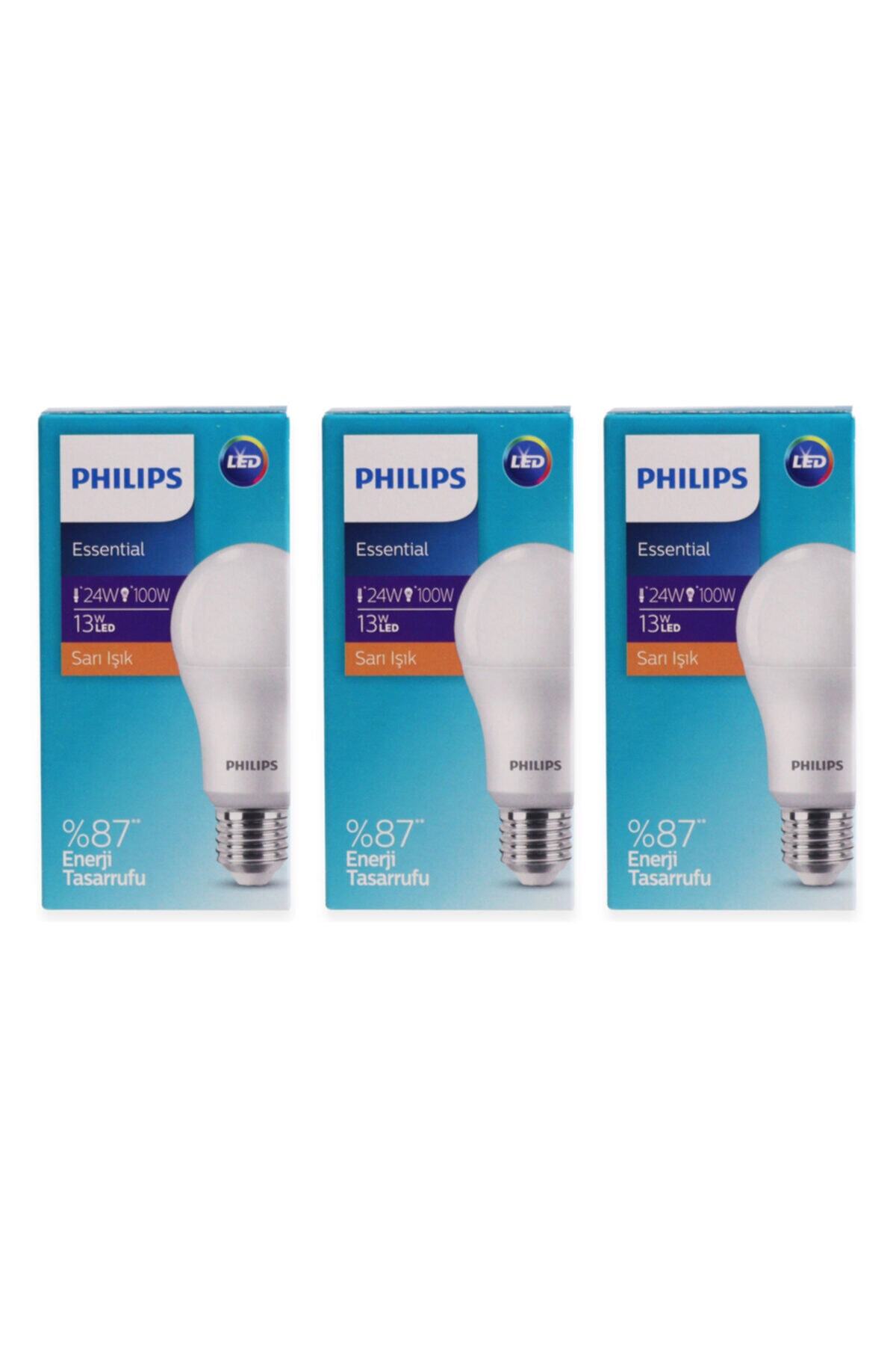 Philips Essential Led Lamba 13w - 100w E27 Duy 2700k Sarı Işık( 3 Lü Paket)