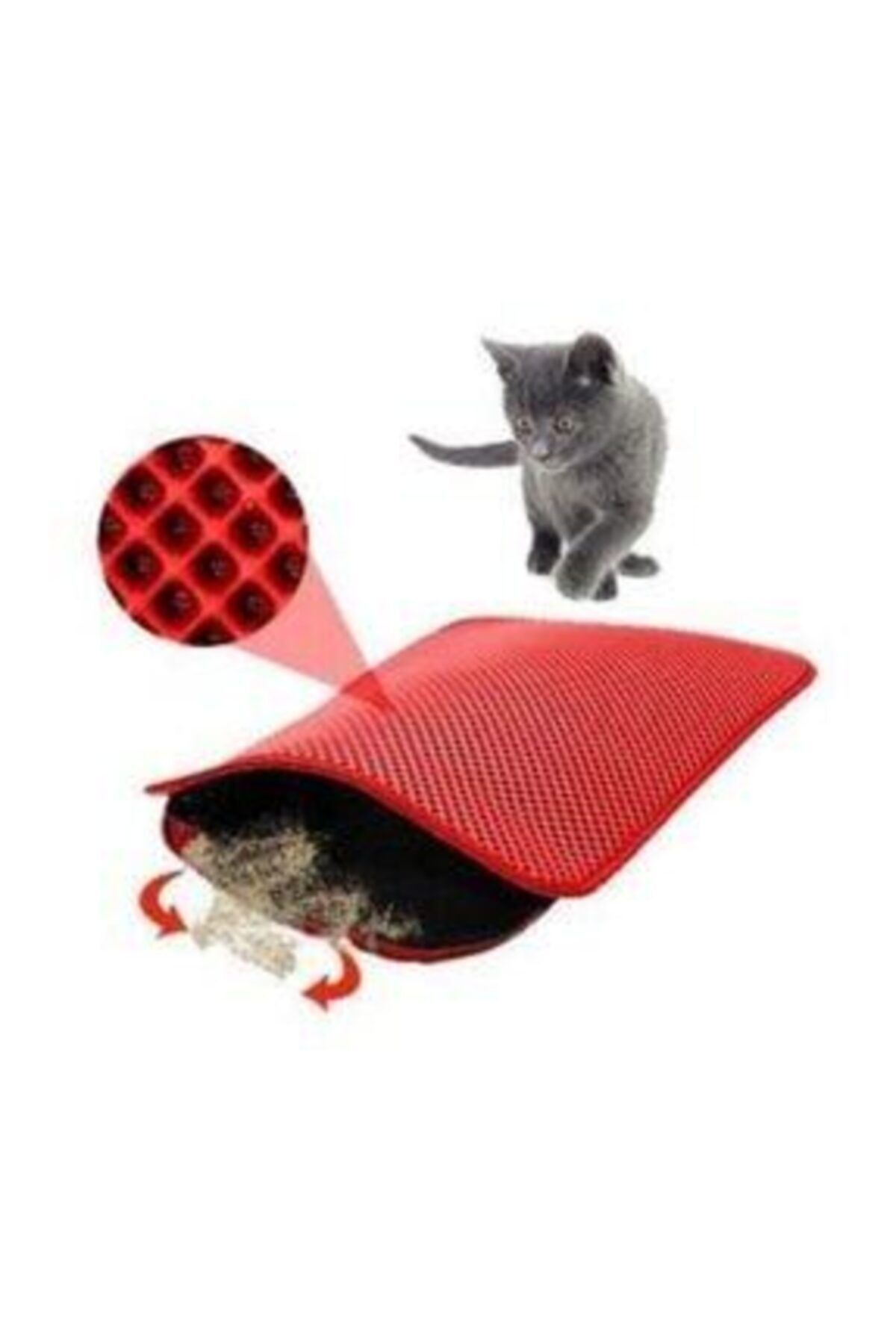 SEVİMLİ PATİLER PATİPET Kırmızı Renkte Kedi Tuvalet Önü Paspası Kullanışlı Yıkanabilir