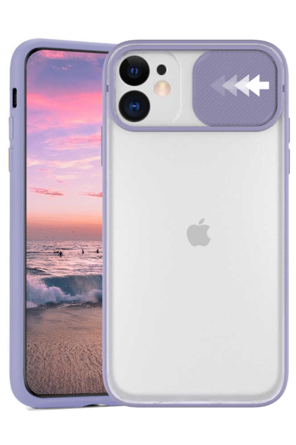 Apple Iphone 11 Kamera Korumalı Kızaklı Şeffaf Sert Kapak Kılıf