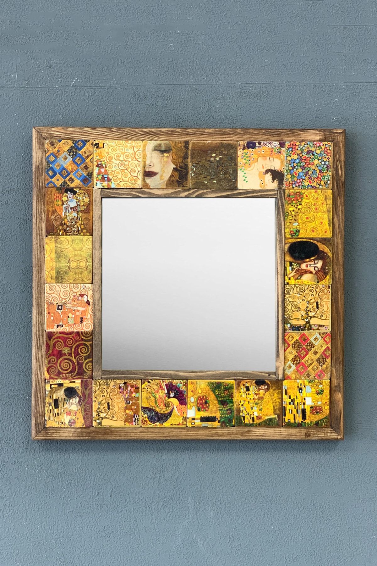 Oscar Stone Decor Masif Çerçeveli Taş Ayna 33cmx33cm Gustav-klimt-the Kiss-mother And Child