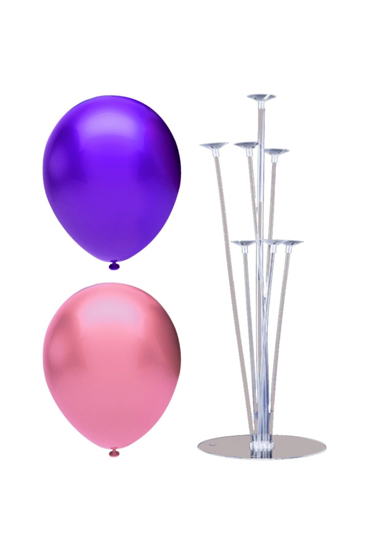 partisüs Metalik Balon 100 Adet Ve 7 Çubuklu Balon Standı Seti, 2 Renk X 50, Violet, Pembe