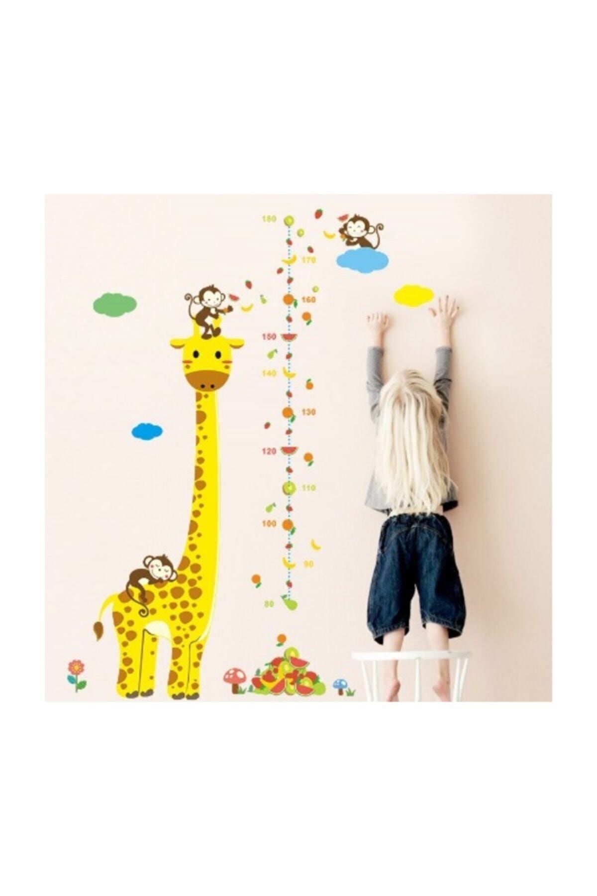 KT Decor Çocuk Ve Bebek Odası Boy Ölçer Zürafa Meyveler Yükseklik Duvar Dekor Süsleme Sticker Pvc