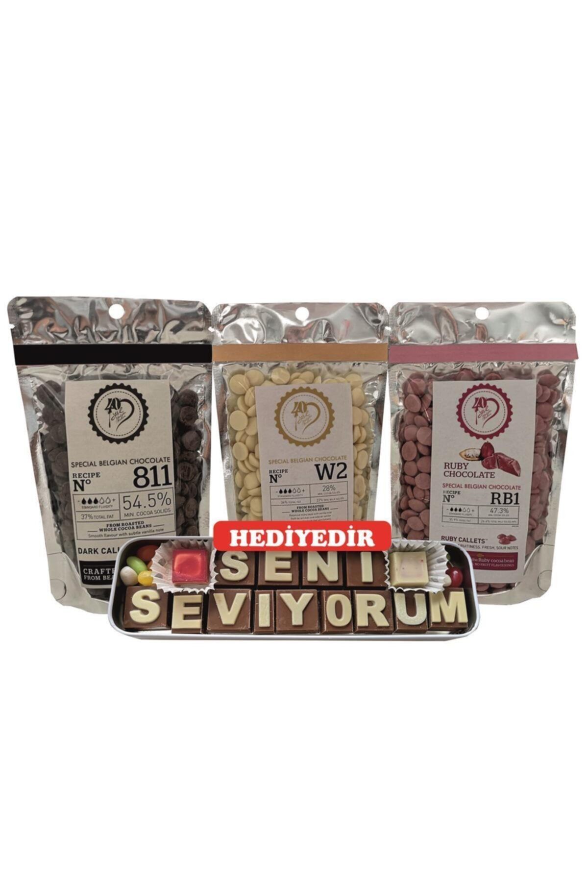 Callebaut Bitter Çikolata 200 gr Beyaz Çikolata 200 gr Ruby Çikolata 200 gr