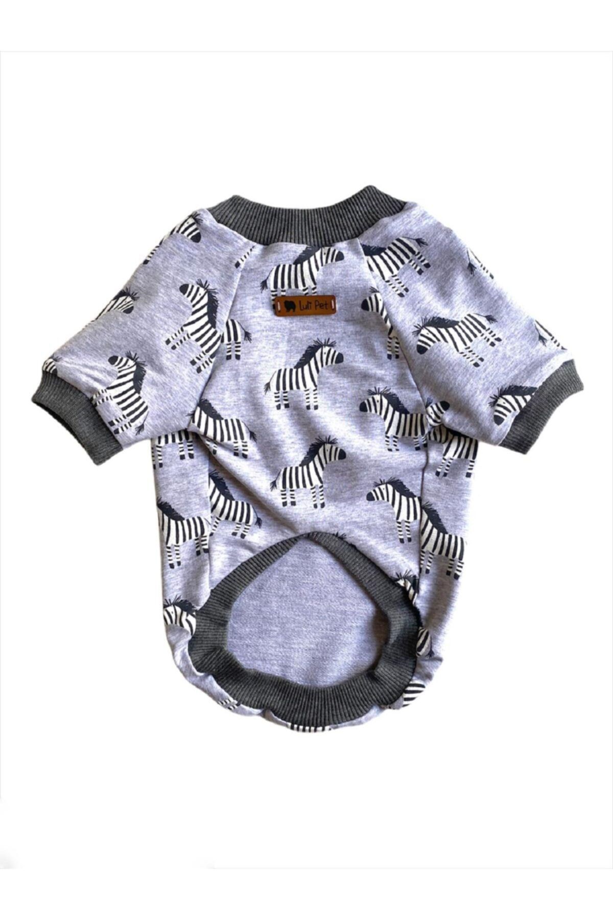 Luli Pet Zebra Desenli Köpek Sweatshirt Gri