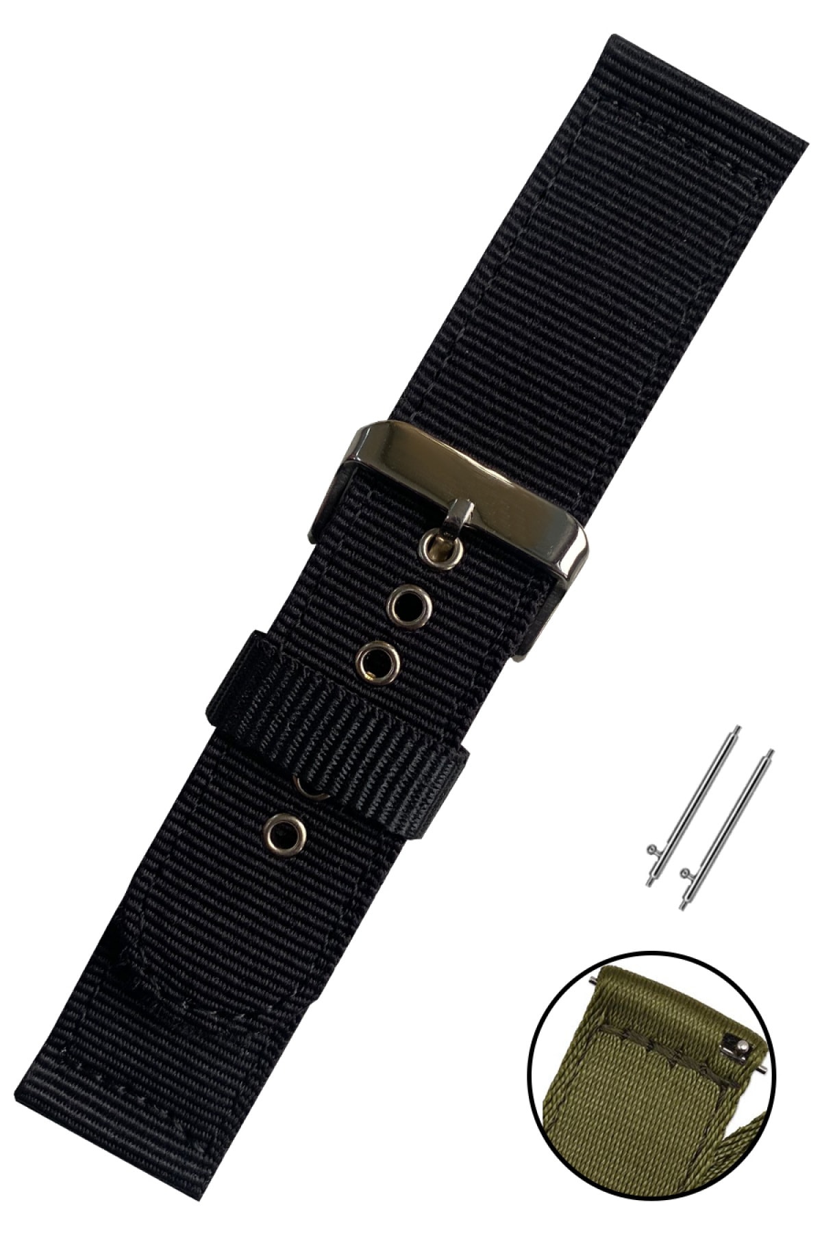 Trendburada Amazfit Gts Uyumlu Siyah Renk Akıllı Pimli Çift Parça Nato Bez Perlon Saat Kordonu Kayışı