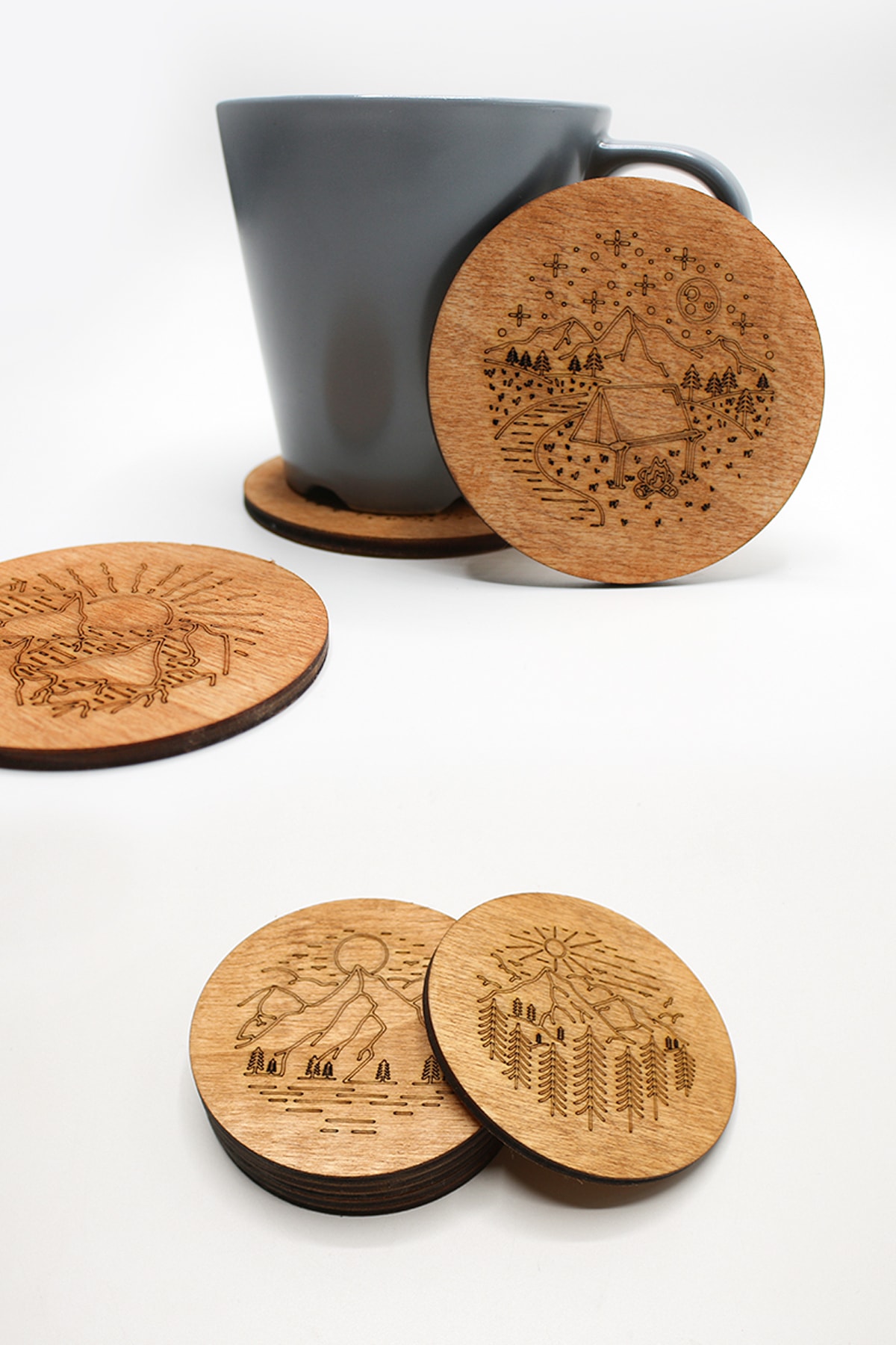 Teona Ahşap 6'lı Ahşap Bardak Altlığı - Camping