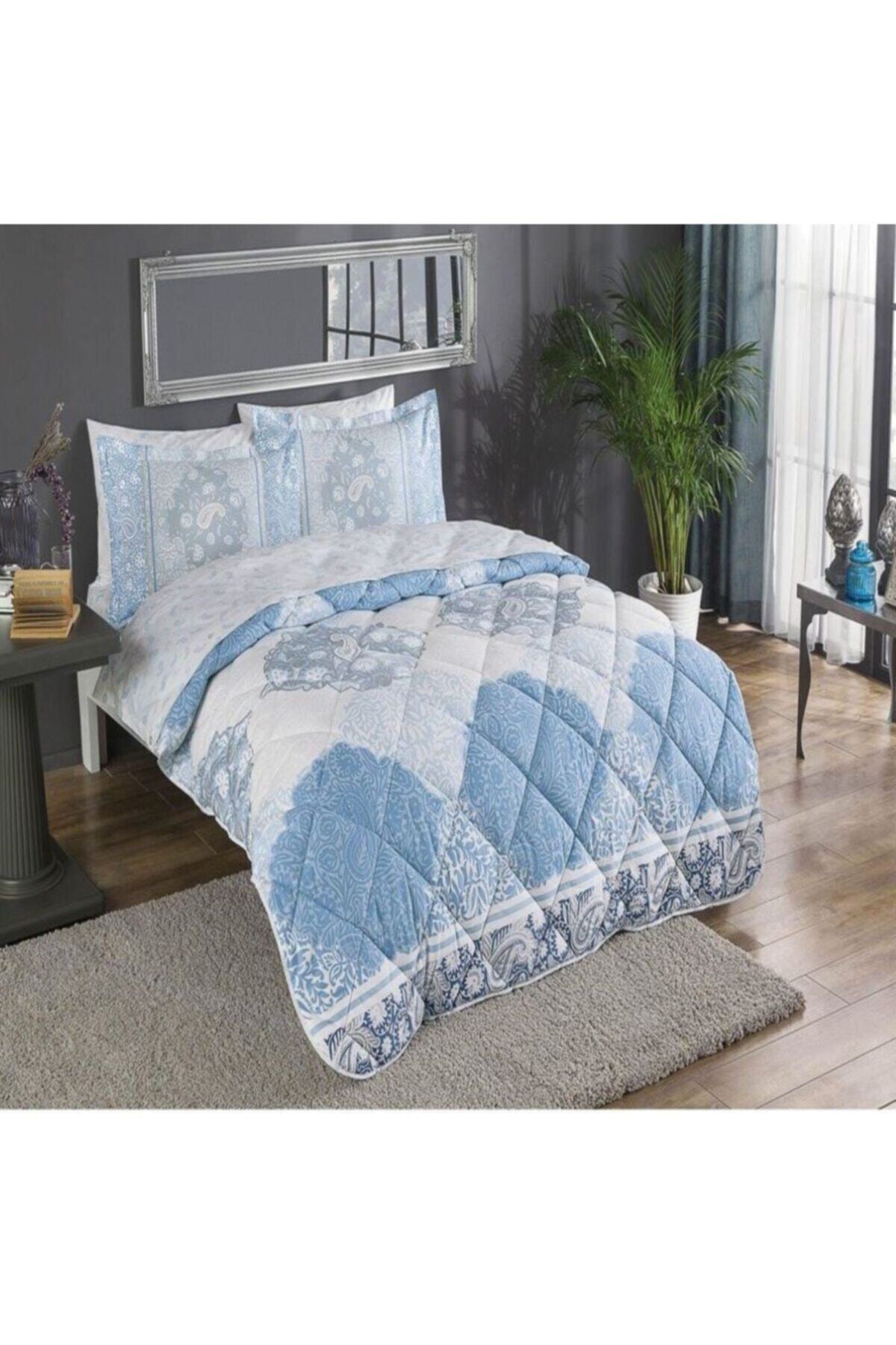Taç Aryan Mavi Çift Kişilik Ranforce Yorgan Seti