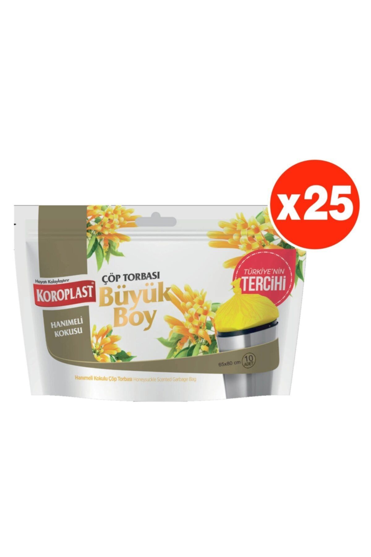 Koroplast Hanımeli Kokulu Büyük Boy 10lu Çöp Torbası X 25 Paket (65*80 Cm)