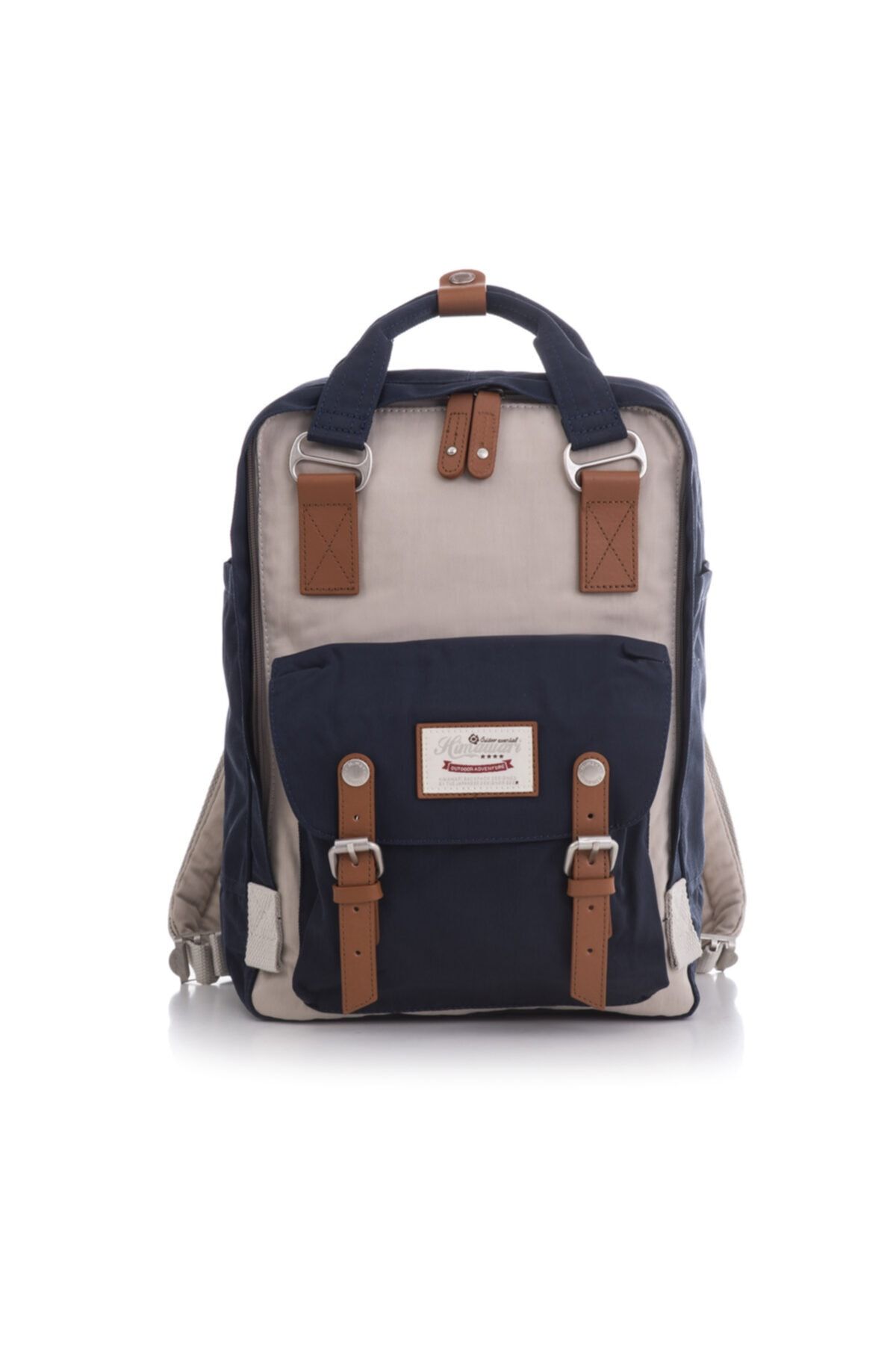 Himawari Unisex Lacivert Bej Fermuarlı Sırt Çantası