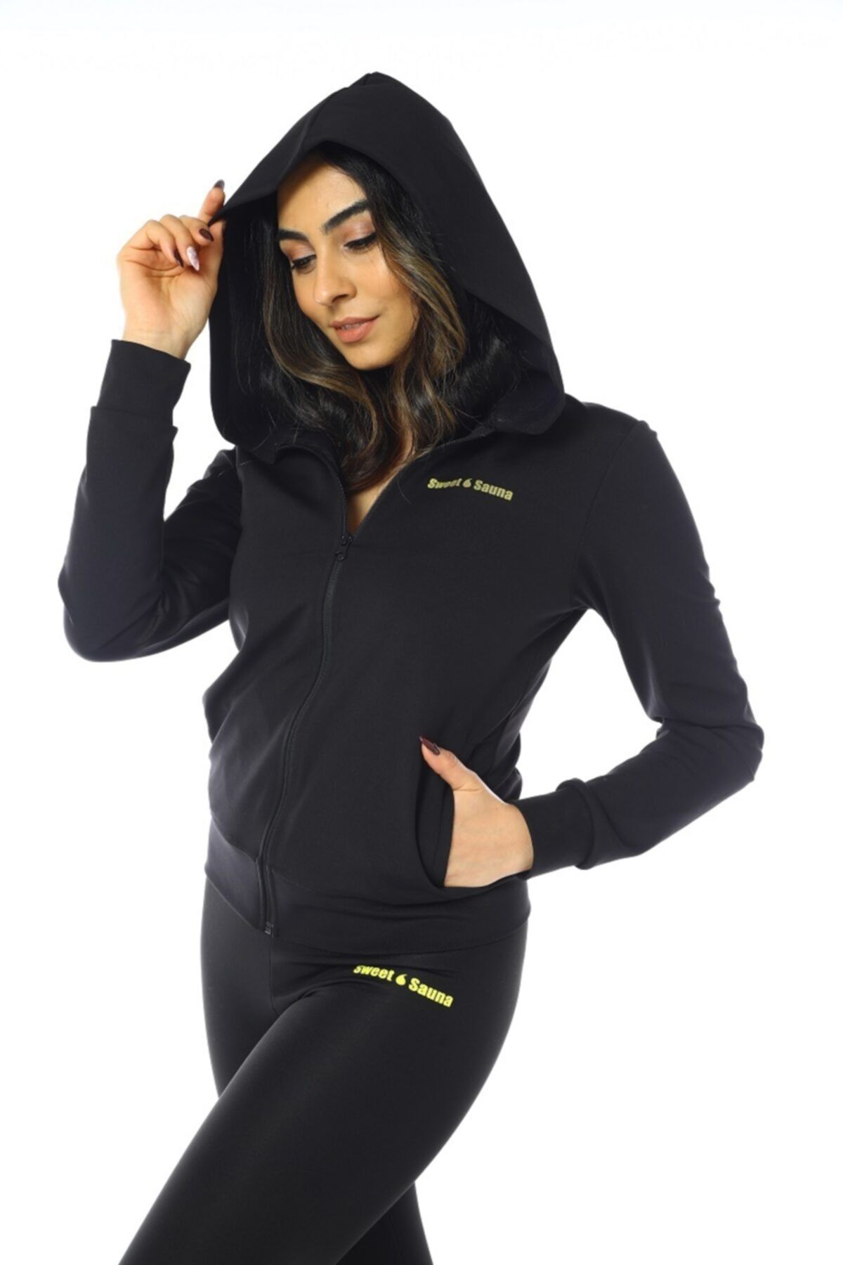 GİYİNCEL Sweet Sauna Kadın Kapşonlu Uzun Kollu Polimer Termal Body Ve Tayt Takım