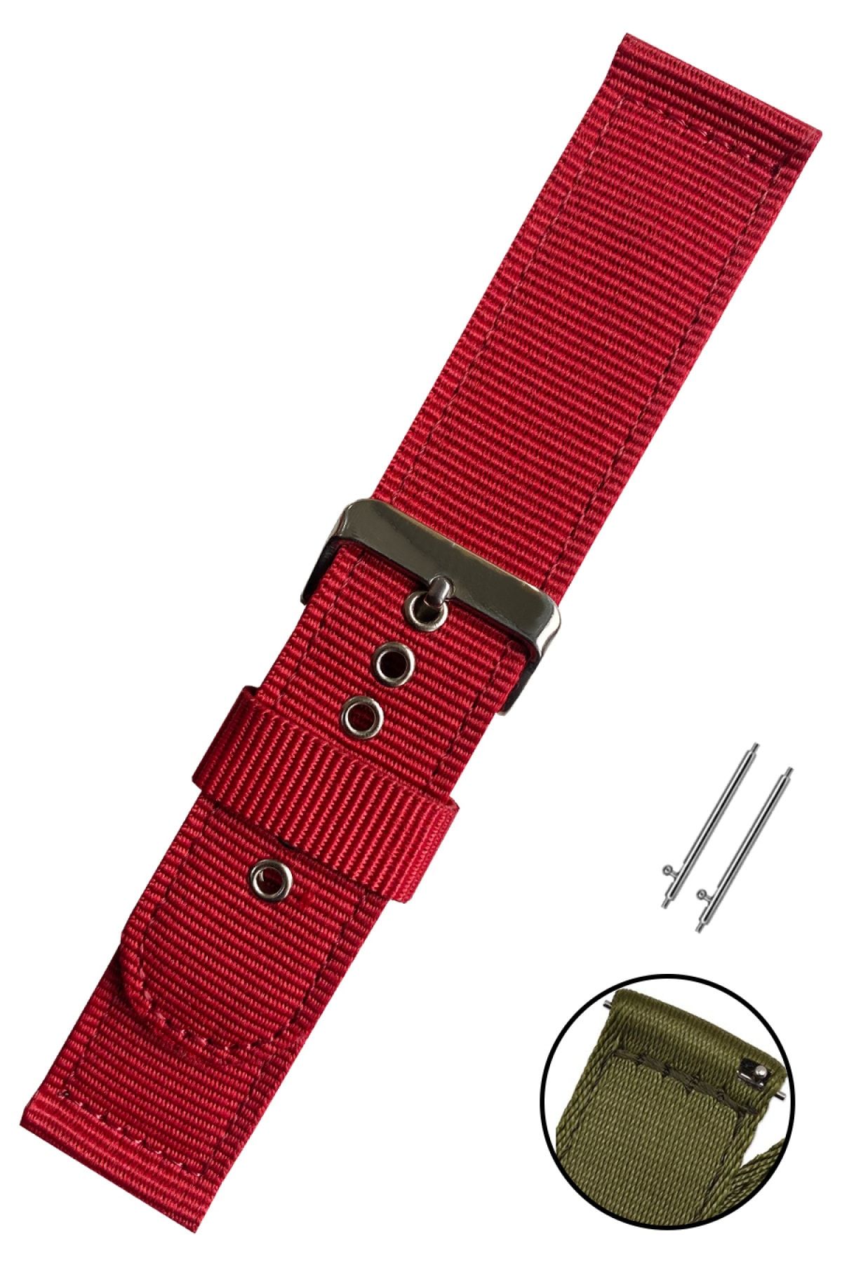 Trendburada Lacoste 22mm Saat Uyumlu Bordo Renk Akıllı Pimli Çift Parça Nato Bez Perlon Saat Kordonu