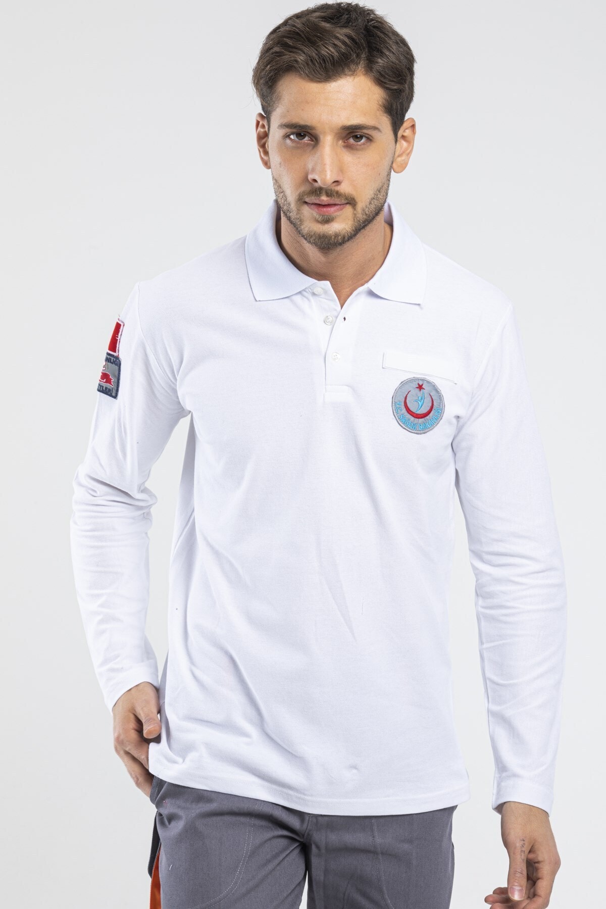 MODA ARVEN Erkek Beyaz 112 Acil Uzun Kollu Lakost Tshirt