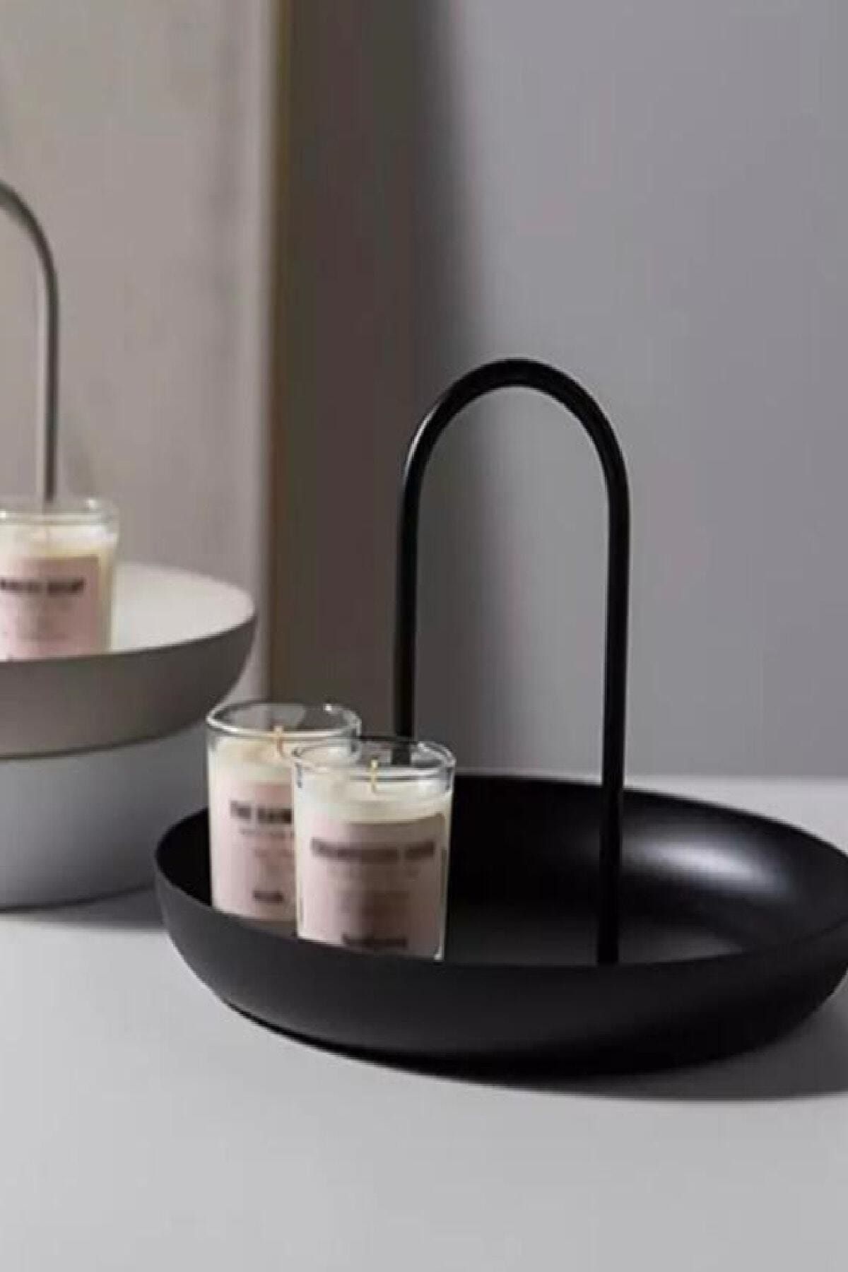Manor Siyah Tutmalı Yuvarlak Organizer  Sunumluk 15 cm