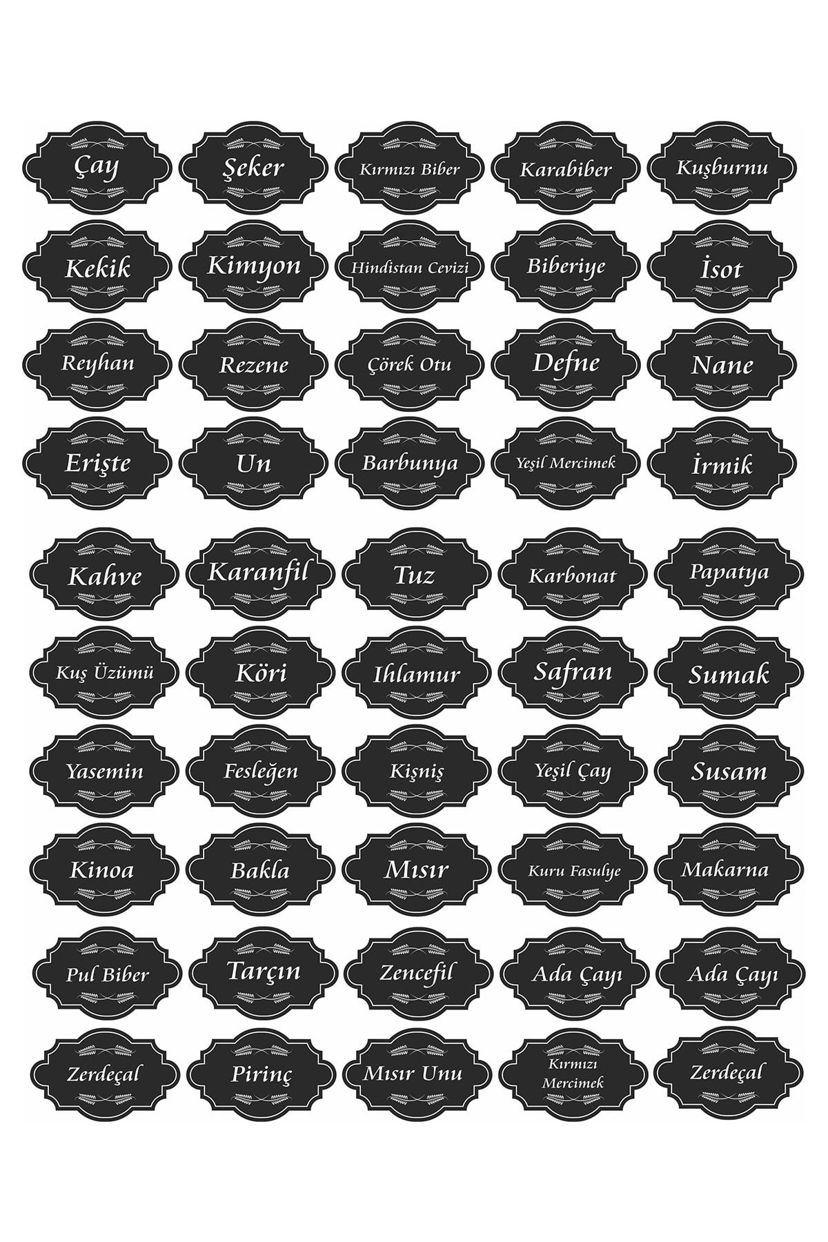 hepenuygun 137 Adet Kuruyemiş - Baharat - Bakliyat Kavanoz Etiketi - Siyah Sticker