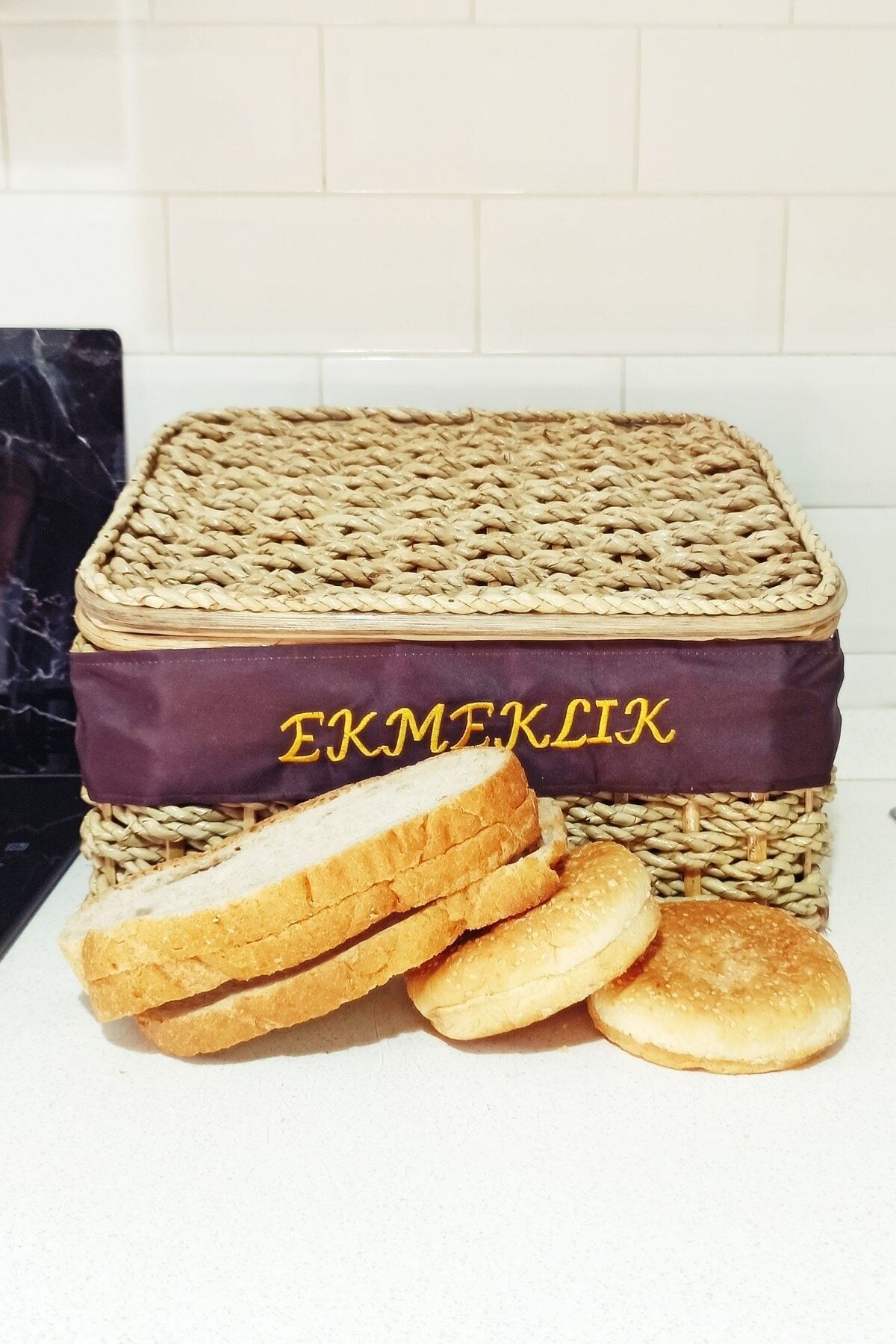 Deco Elit Kapaklı Hasır Çok Amaçlı Ekmeklik Iç Kısmı Kumaş Açık Kahve