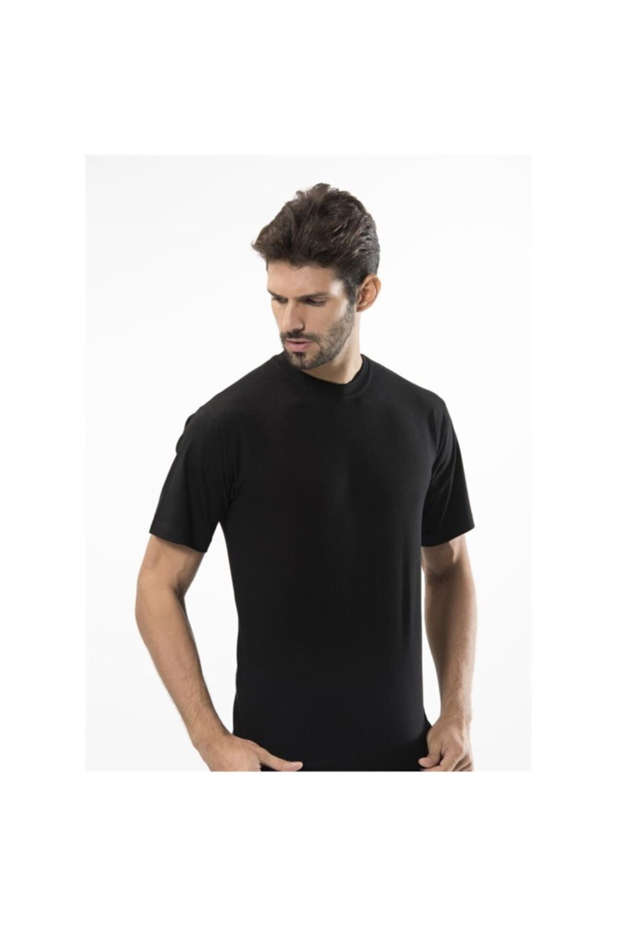 TÜREN Erkek Siyah Biyeli O Yaka Kapalı Yaka Fanila 104