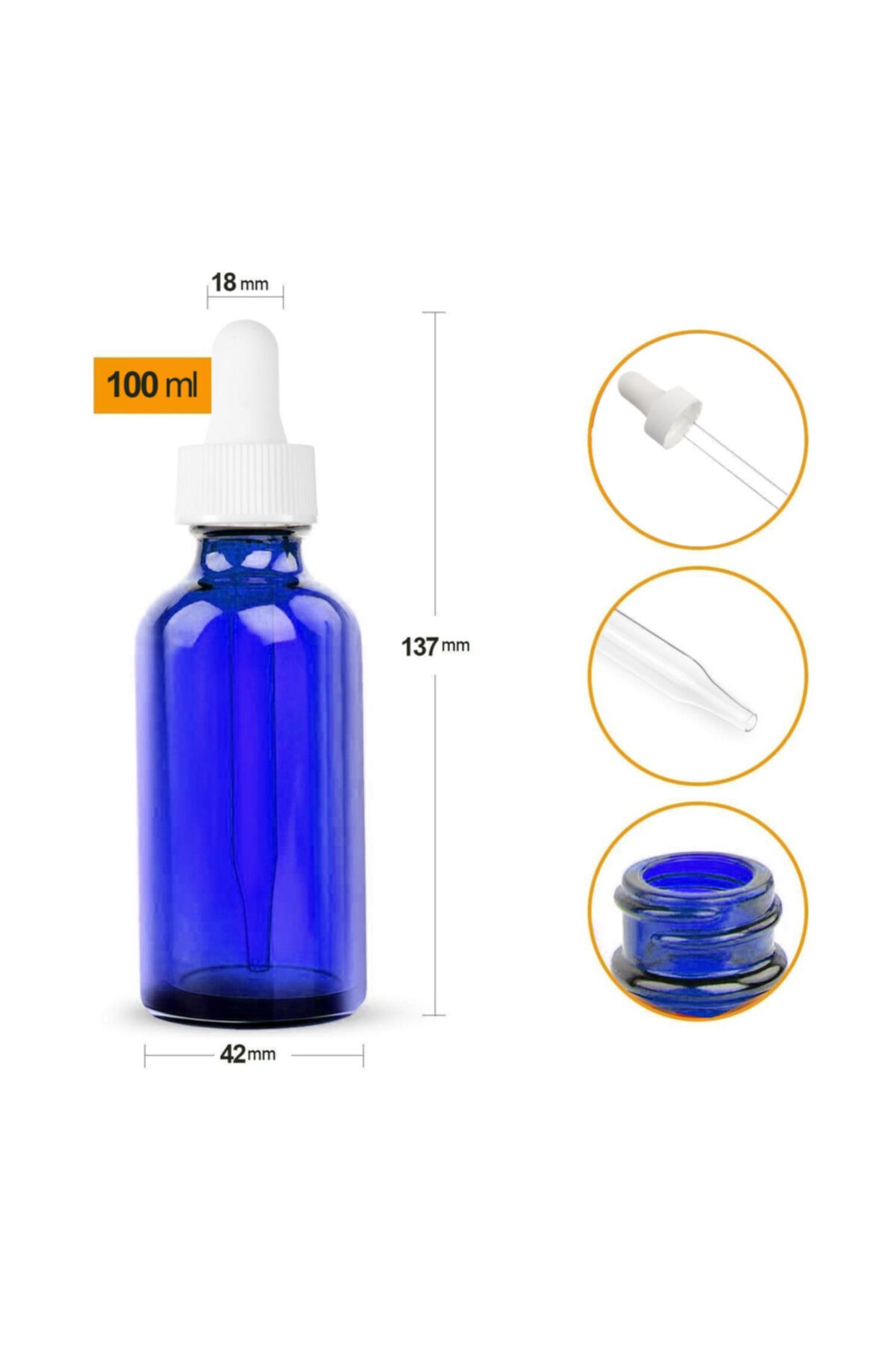 GALENİK Mavi Cam Şişe 100ml Beyaz Kapak Cam Damlalıklı 24 Adet