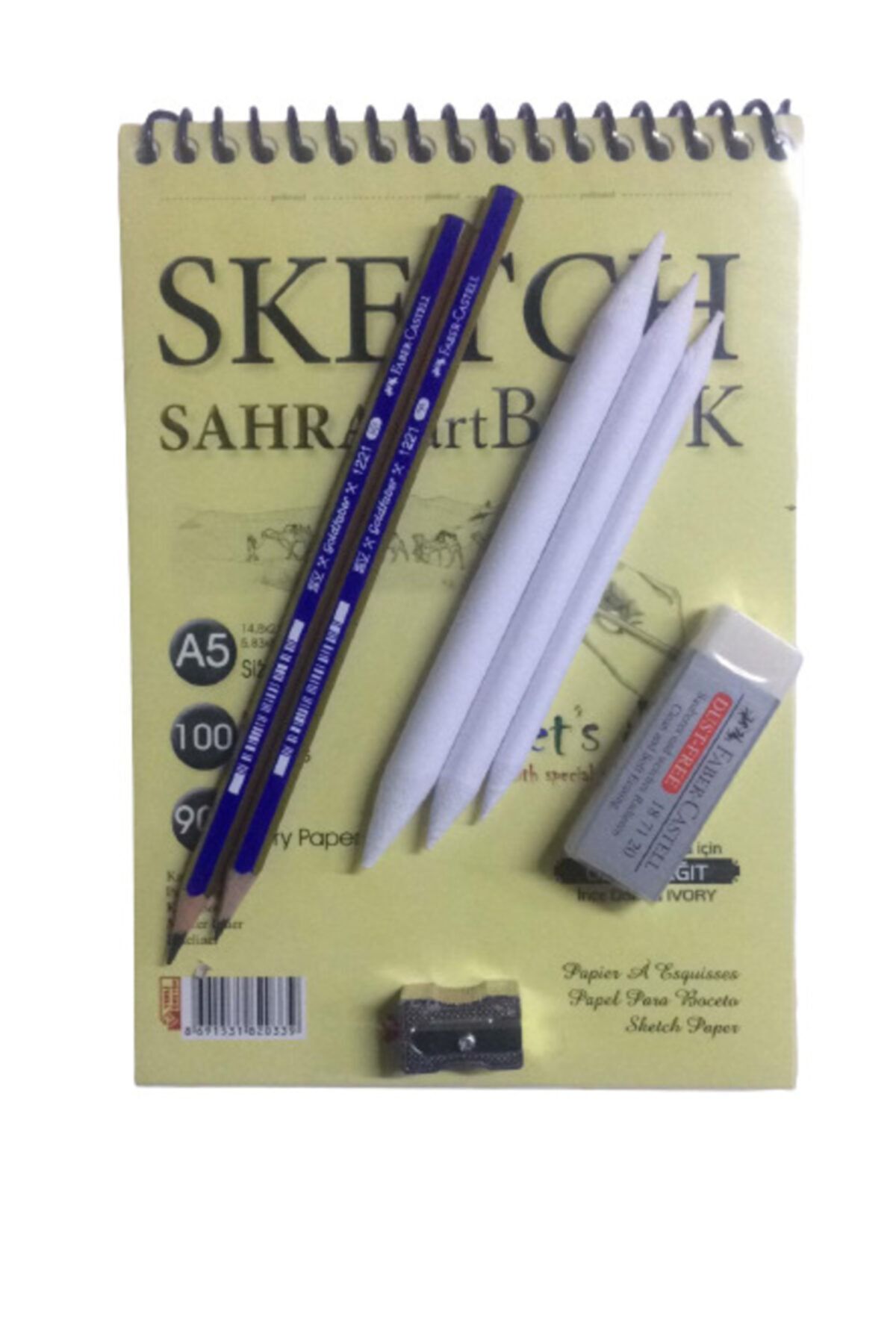 satrik Eskiz Defteri A5 90gr. 100 Yaprak Ivoy Kağıt-2b 8b Kalem-kalemtraş-silgi-3'lü Pastel Dağıtma Kalemi