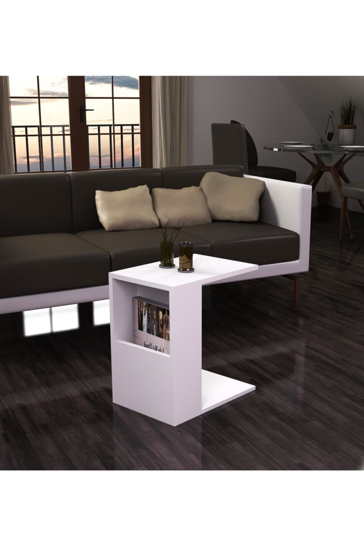 ARNETTİ Karen Yan Sehpa Beyaz 50x30x40 Dekoratif Gazetelik Boşluklu Kolay Kurulum Özel Tasarım