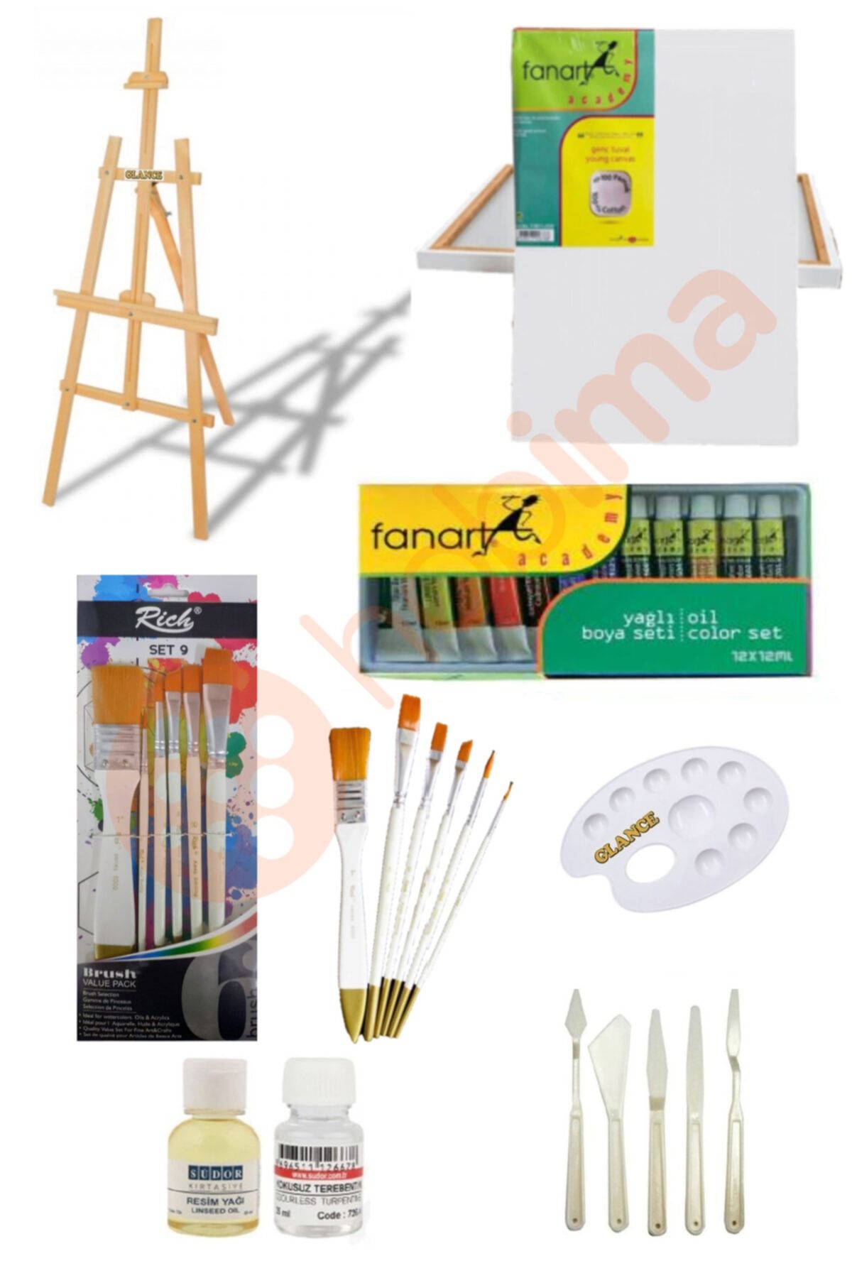 GLANCE Kayın Şövale Seti Fanart Academy Yağlı Boya 12x12 Ml