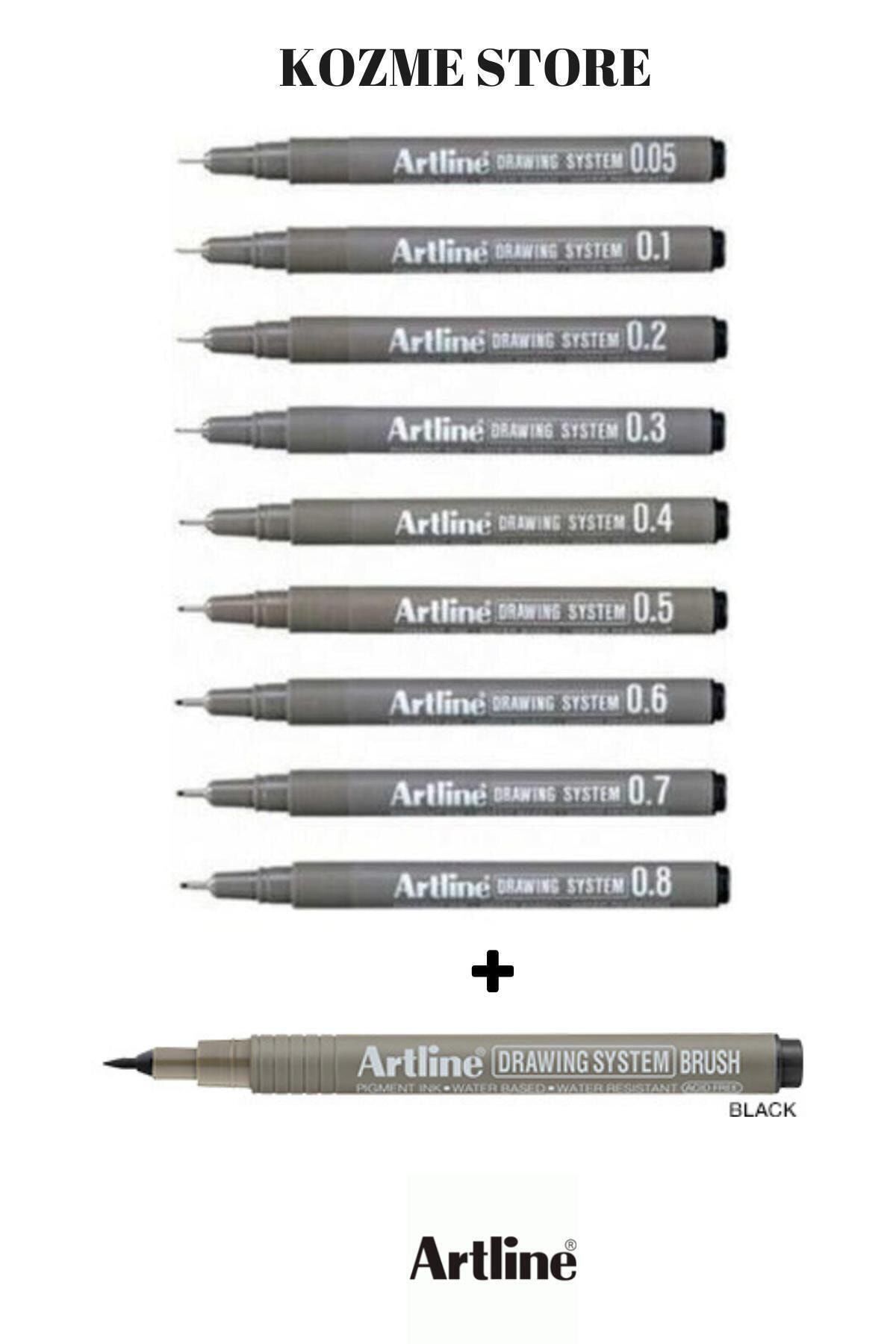 artline Drawing System Teknik Çizim Kalemi 9 + 1 (brush) Tam Set