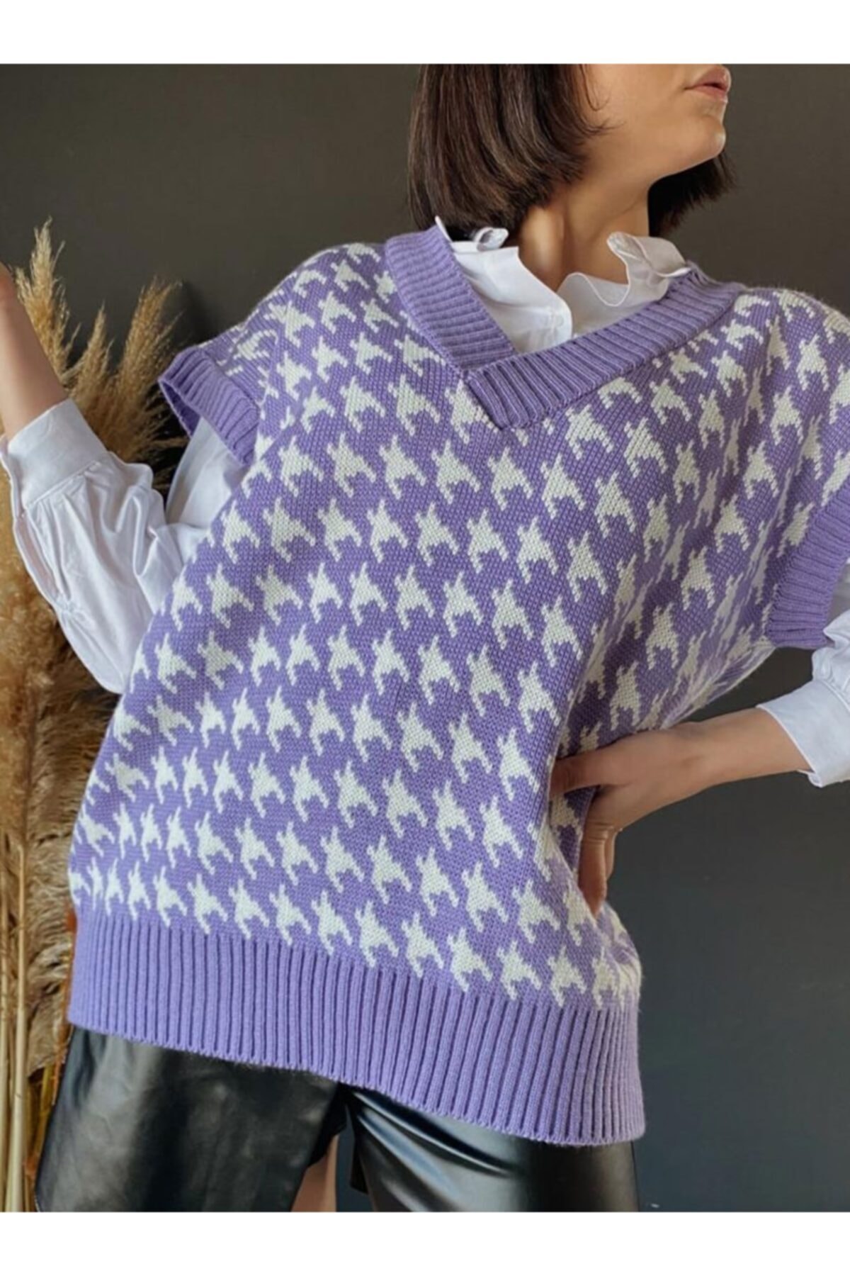 CEREN KABAS Kadın Lila V Yaka  Süveter