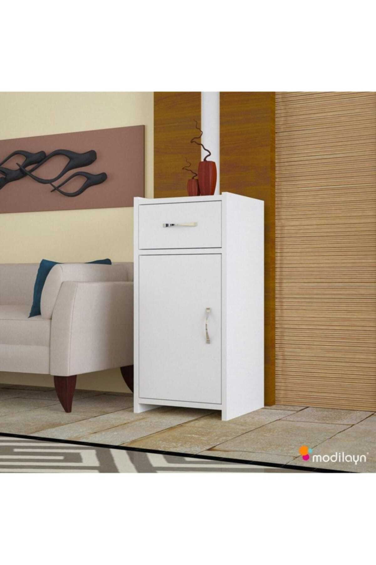 Modilayn Slim Tek Çekmeceli Kapaklı Dolap Beyaz Ard130