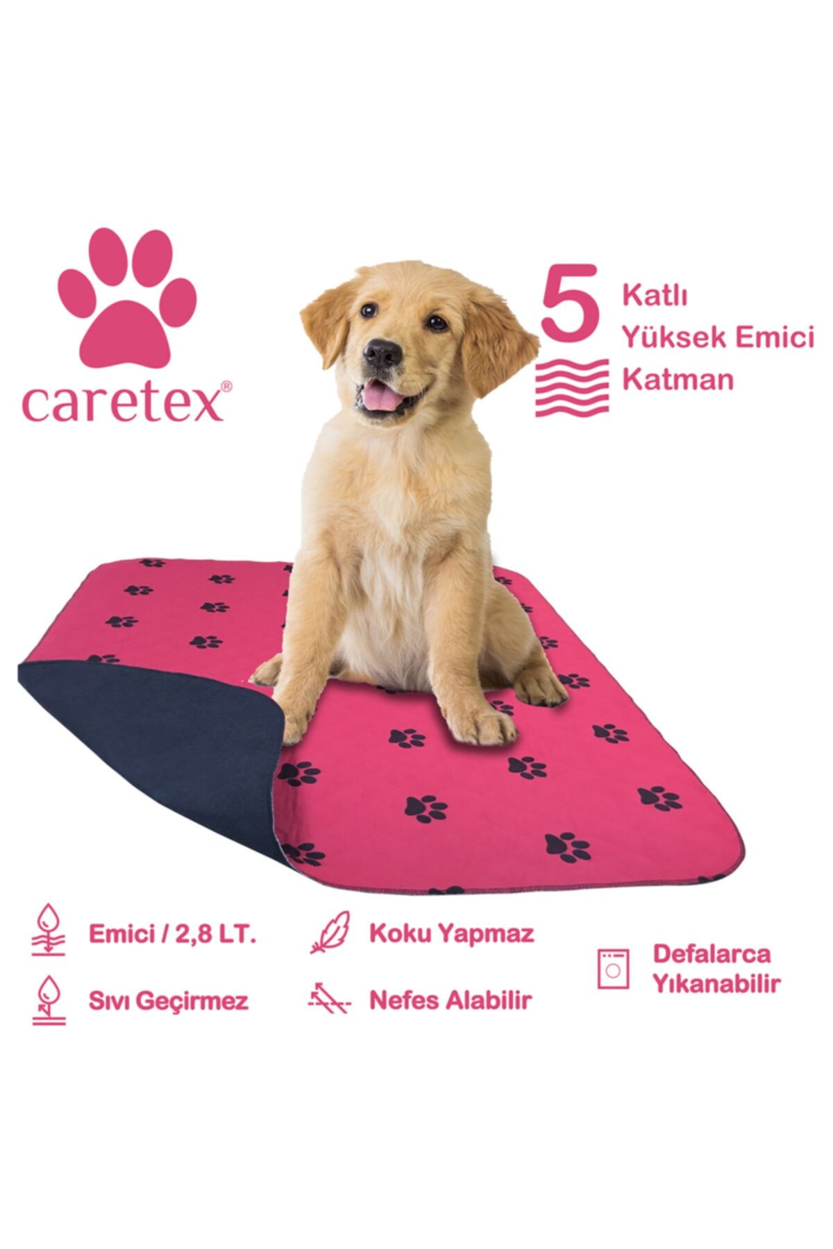 Careshop Abso 5 Katlı Yıkanabilir Emici Köpek Pedi Bordo Pati Baskılı ( 100x100 Cm.)