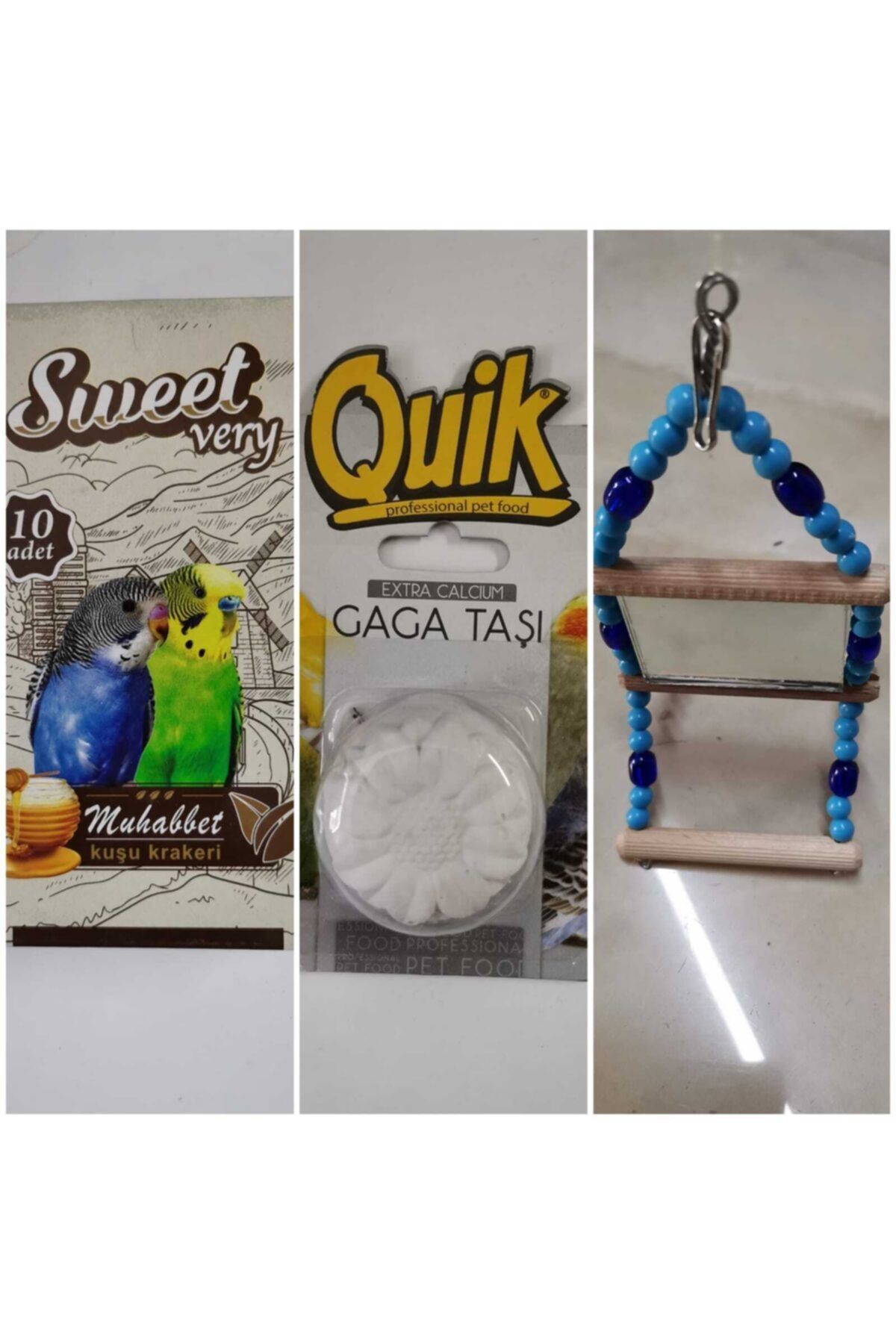 TiSert Muhabbet Kuşu Krakeri+ Gaga Taşı+aynalı Boncuklu Salıncak