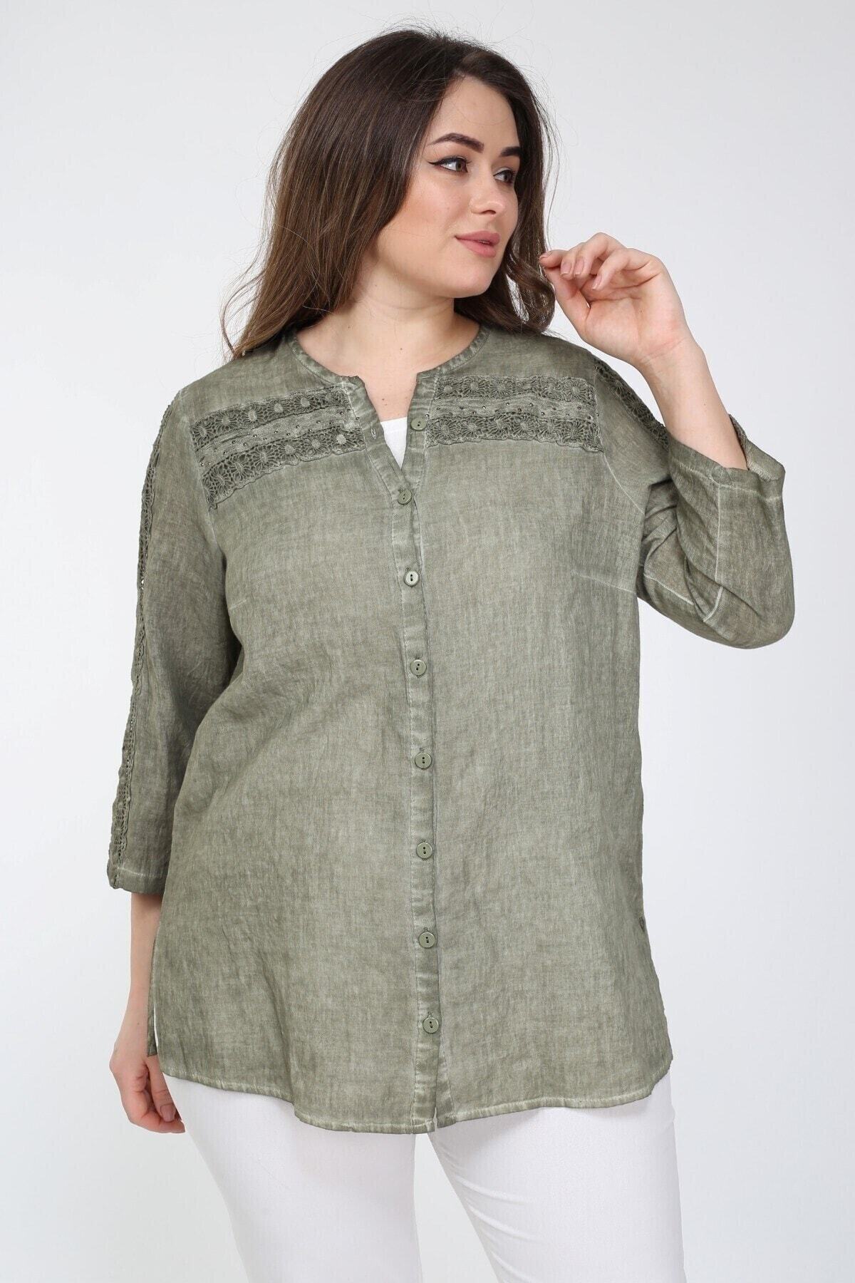 FELİCE OTANTİK Felice Bluz V Yaka Truvakar Kol Dantelli 110