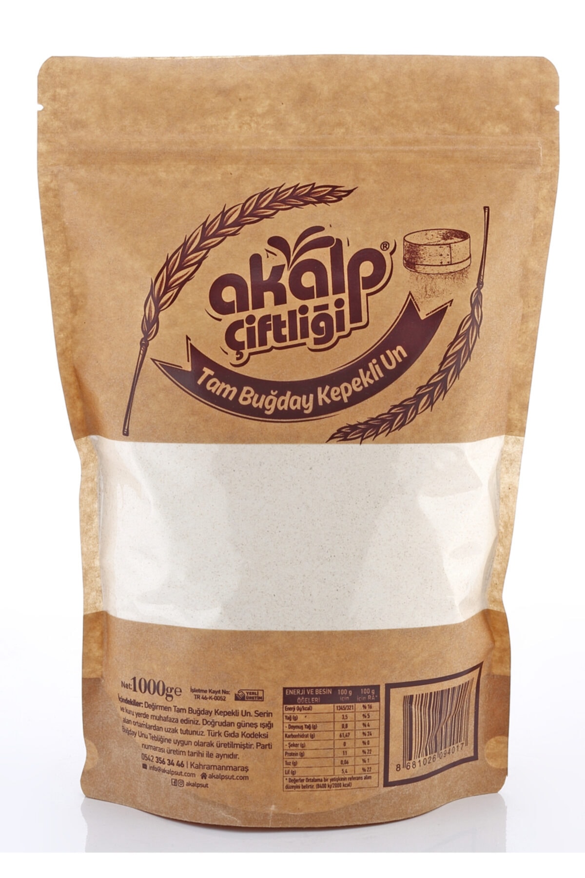 Akalp Gurme Taş Değirmende Çekme Tam Buğday Unu (1kg)