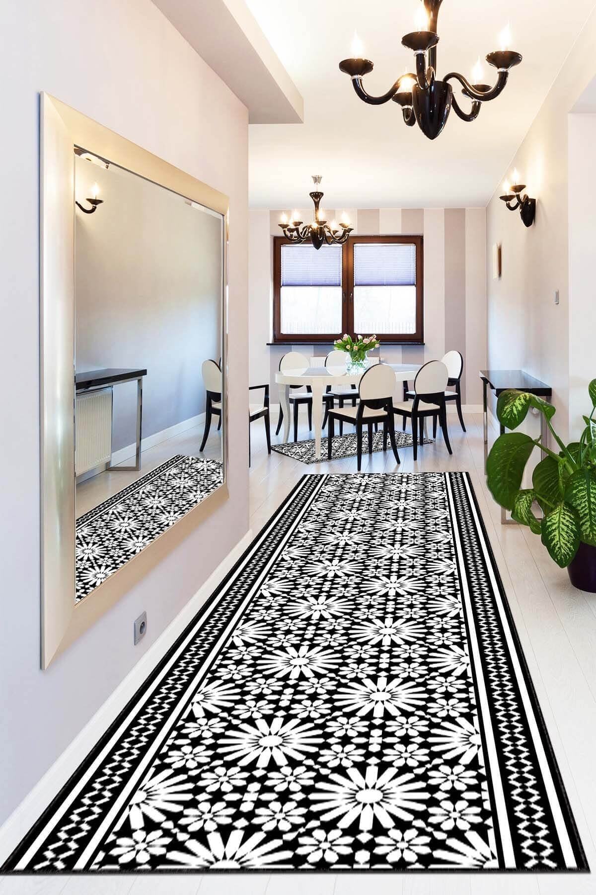 RugViva Kaymaz Tabanlı Makinede Yıkanabilen Kesme Rulo Yolluk Flowers Ar352