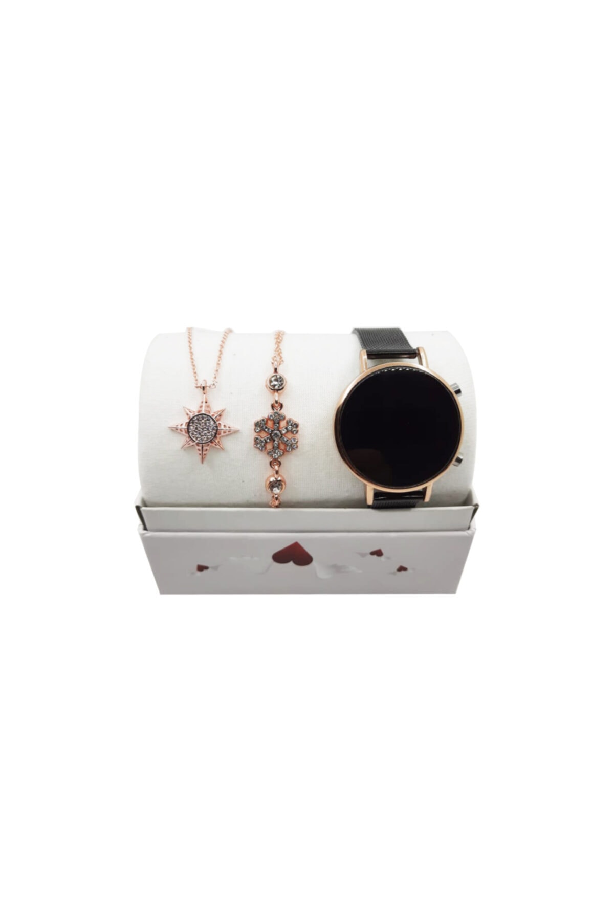 Accessories Yıldız Figürlü Kolye Kar Taneli Bileklik Ve Dijital Saat Seti