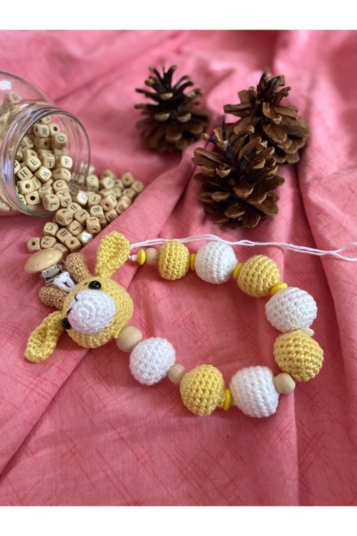 YANNS Amigurumi Zürafa Organik El Örgüsü Klipsli Emzik Tutacağı